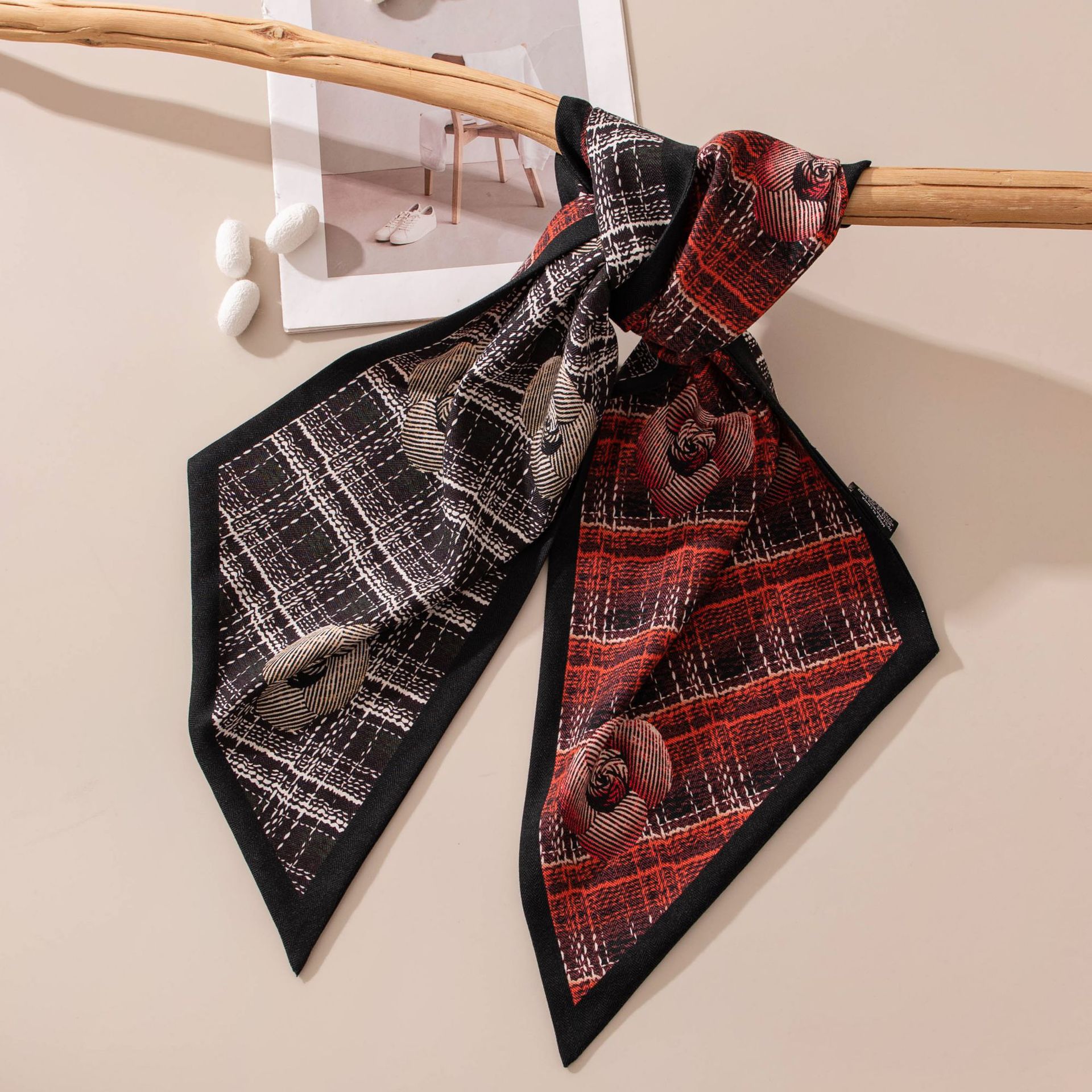 The Double Layer Contrast Bias Silk Wool Scarf - Image 4