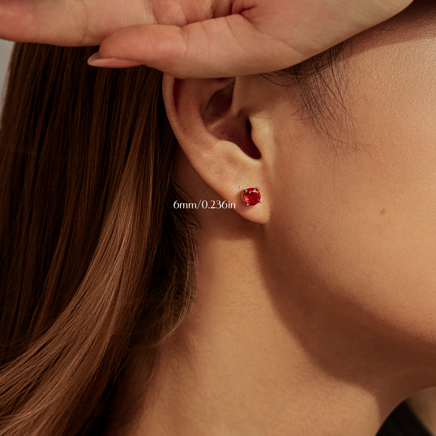 The S925 Sterling Silver Red Rose Cut Simulated Diamond Stud Earrings - Image 3