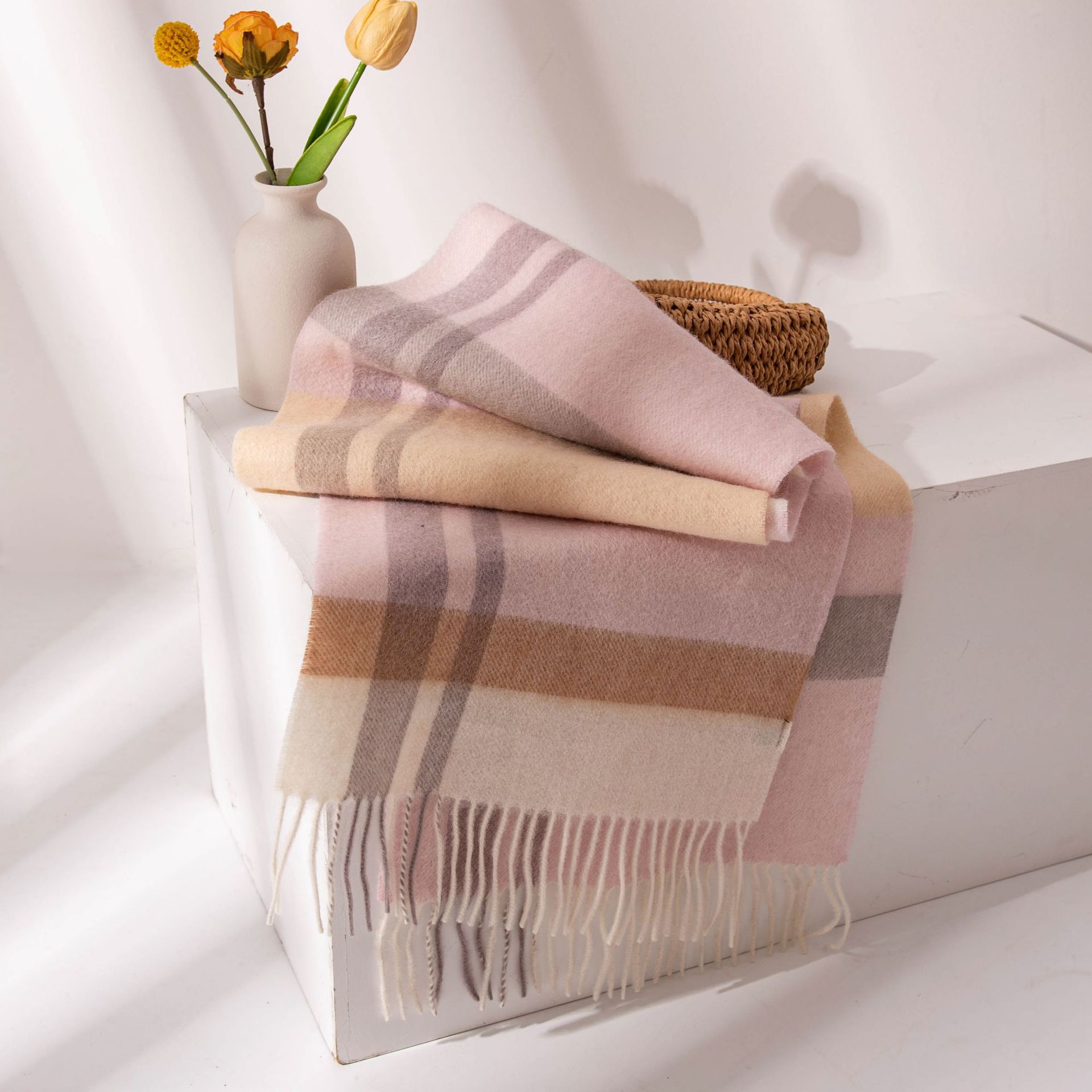 The 100% Wool Plaid Fringe Scarf - Image 4