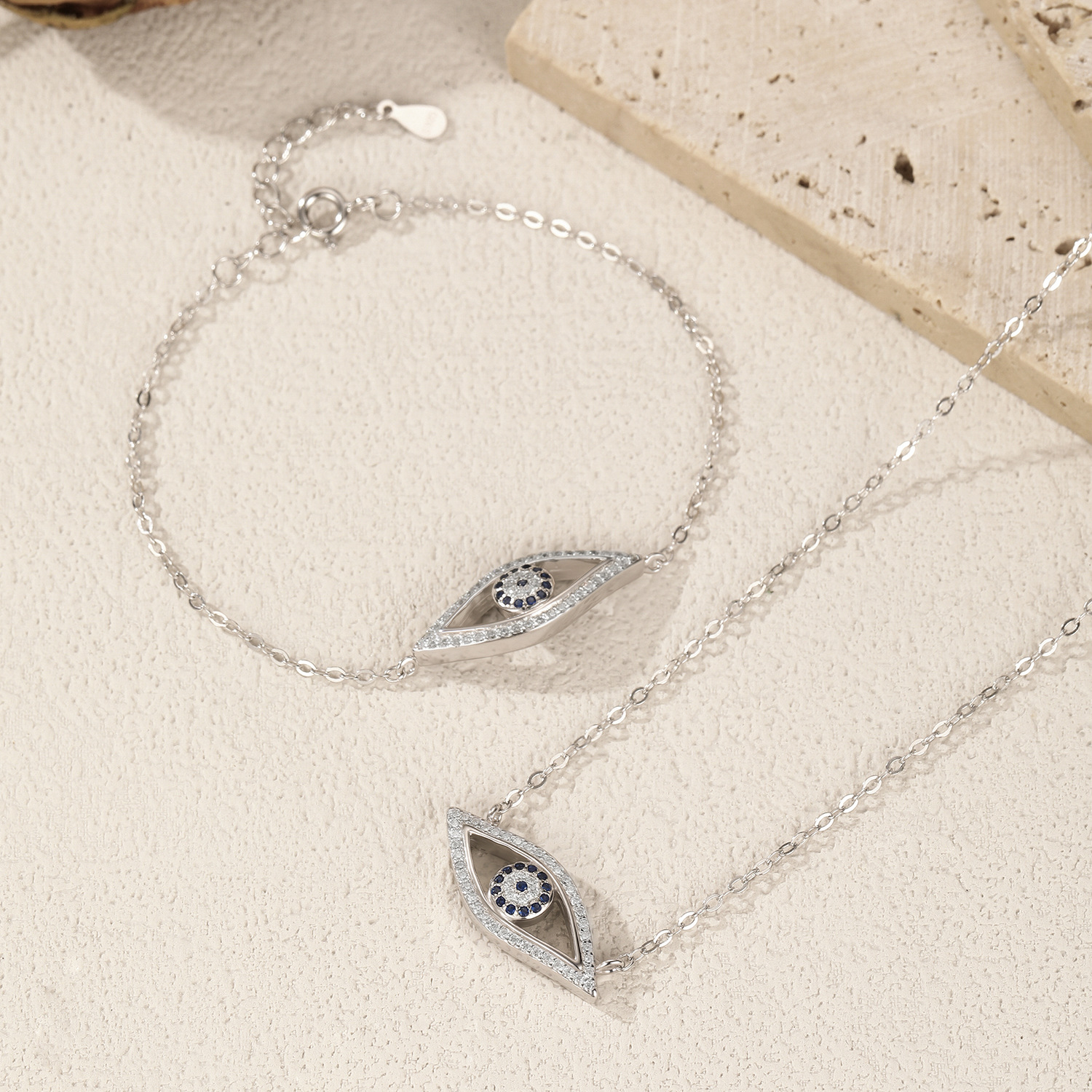 The S925 Sterling Silver Eye Design Necklace Bracelet Set - Image 4