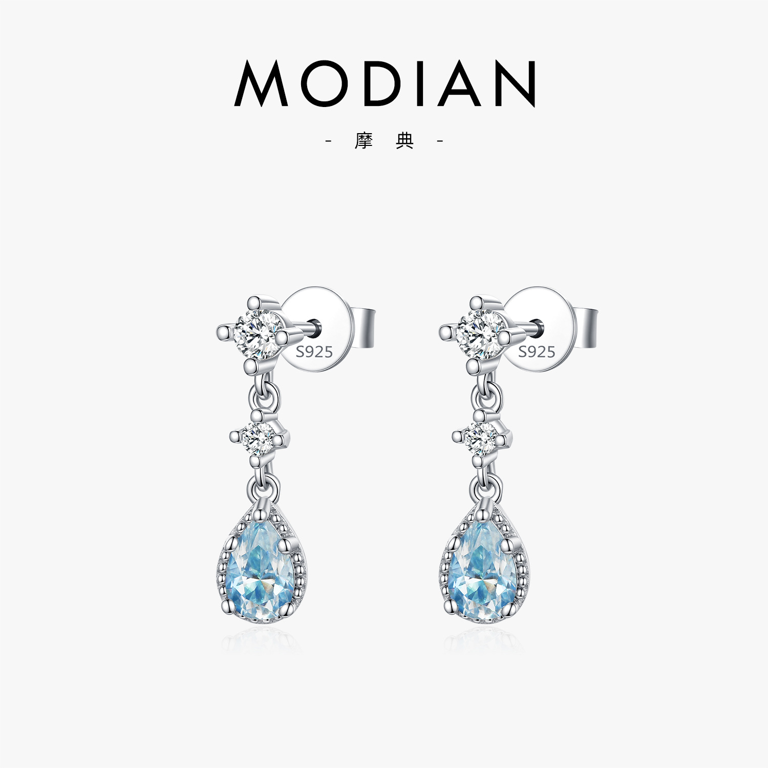 The 50-Point Moissanite Light Sea Blue Drop Earrings in Sterling Silver