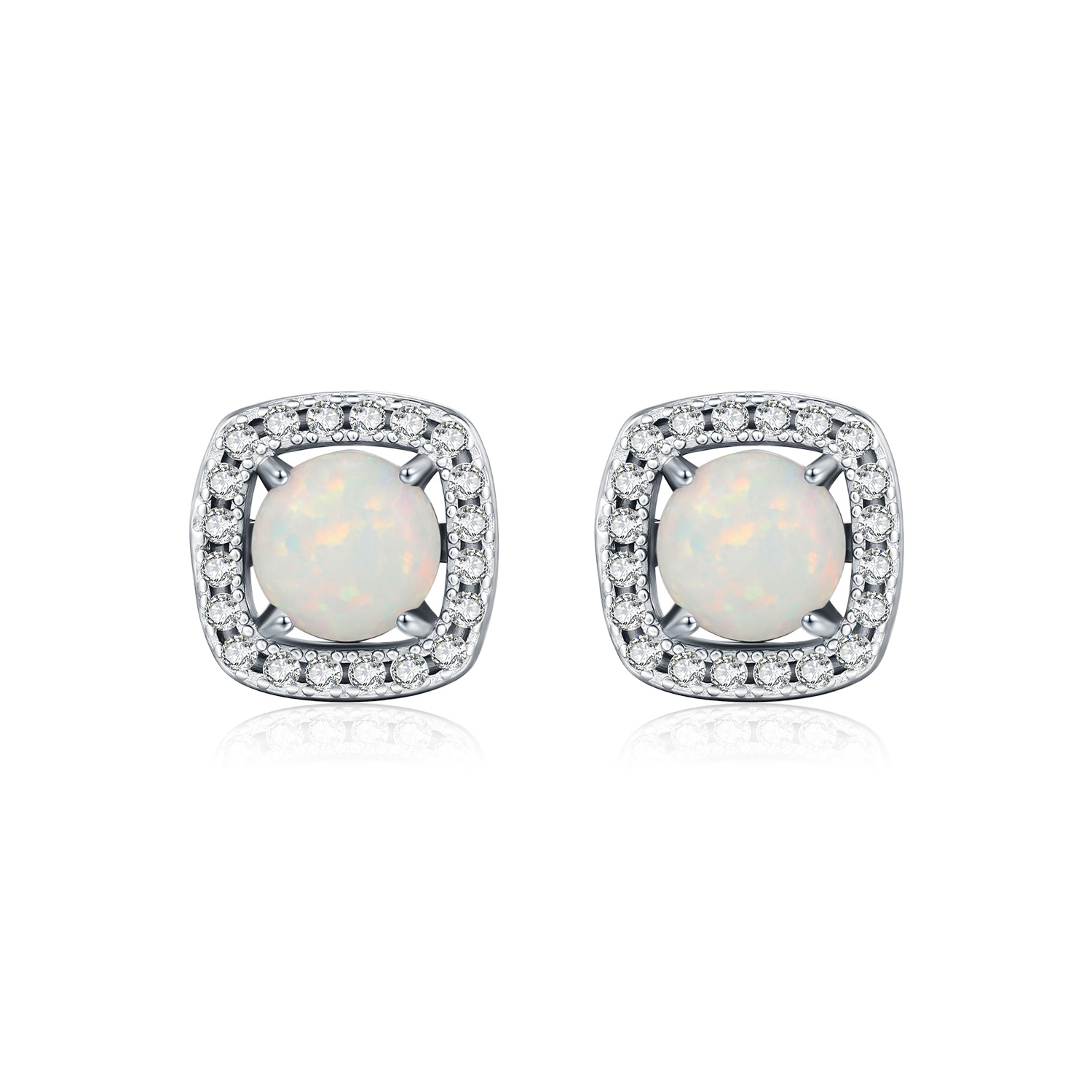 The S925 Sterling Silver Synthetic Opal Stud Earrings - Image 5