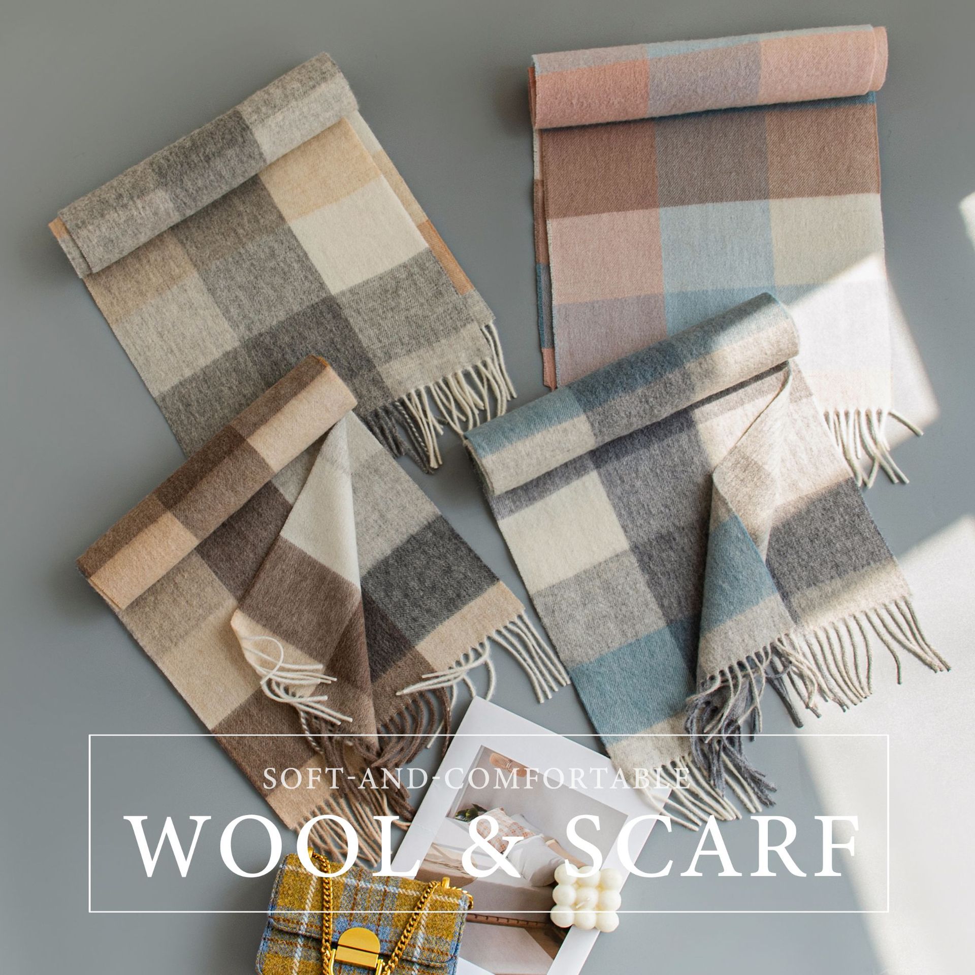 The Plaid Faux Shearling Wool Scarf