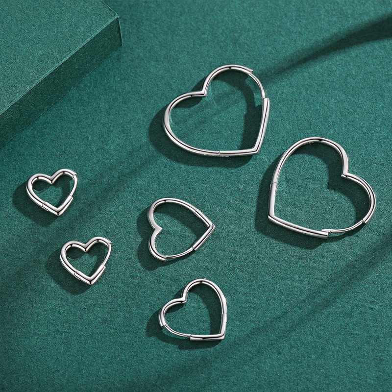 The S925 Sterling Silver Heart Hoop Earrings - Image 4