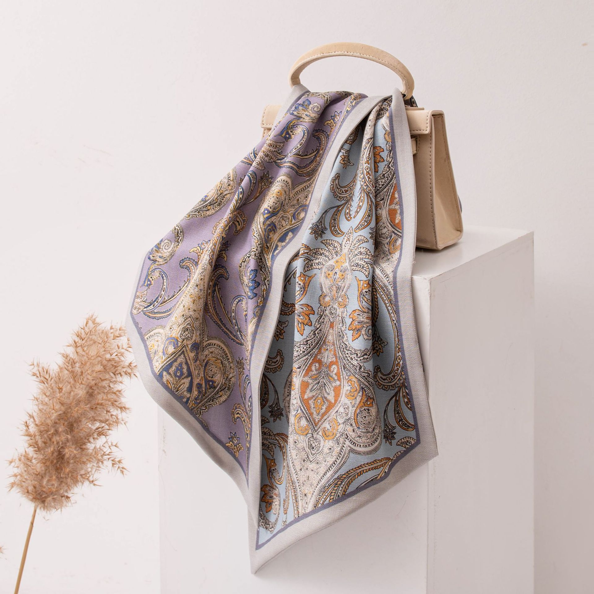 The Blue Purple Double-Sided Silk Wool Scarf - Image 4
