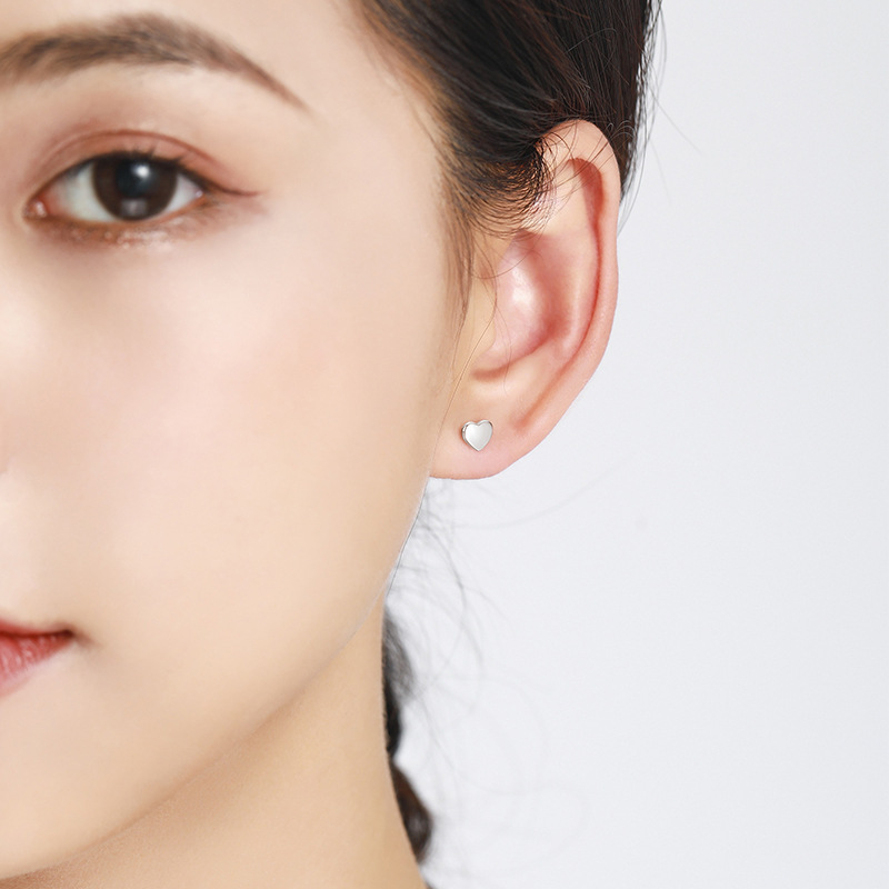 The S925 Sterling Silver Heart Beaded Stud Earrings - Image 2