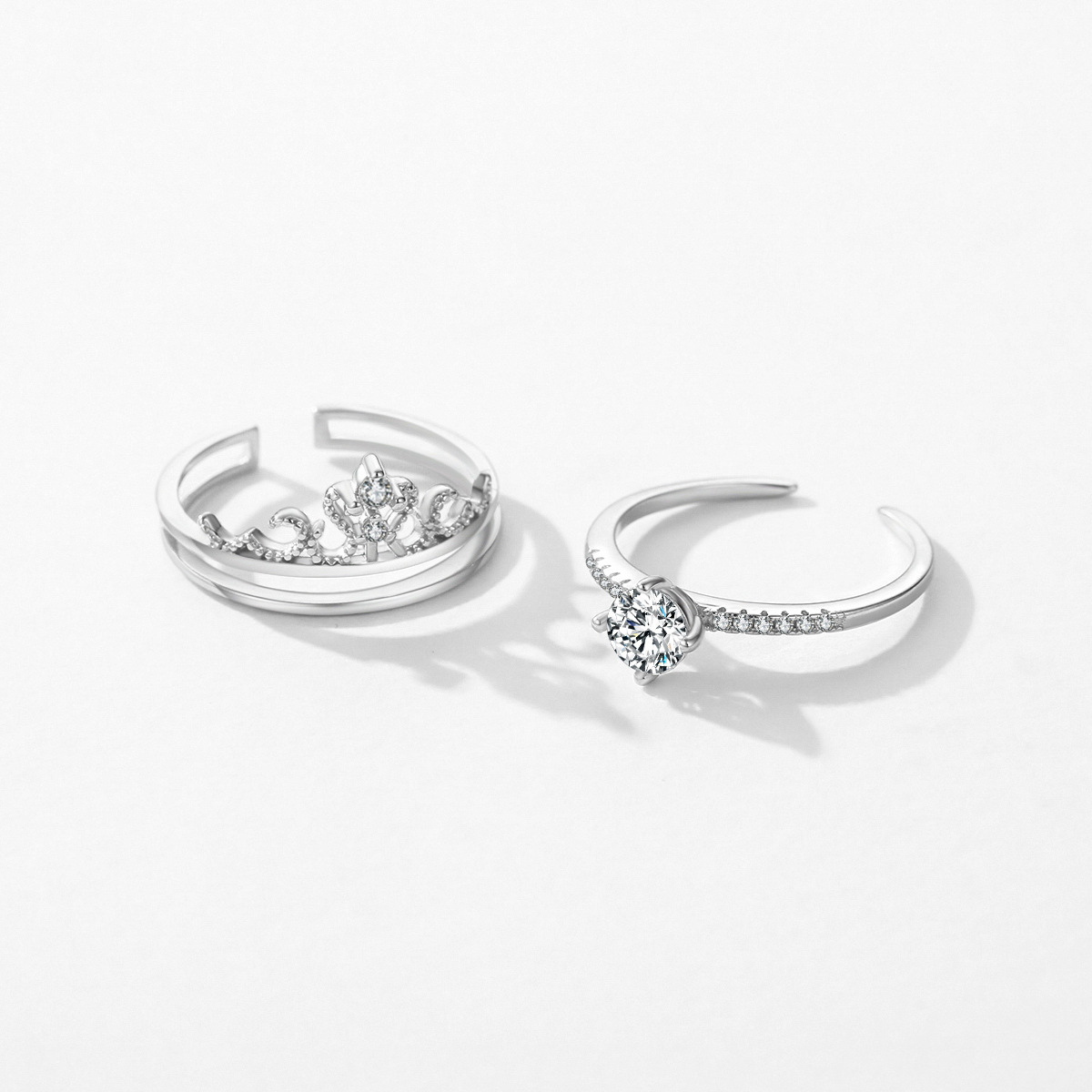 The S925 Sterling Silver Crown Open Ring Set - Image 4