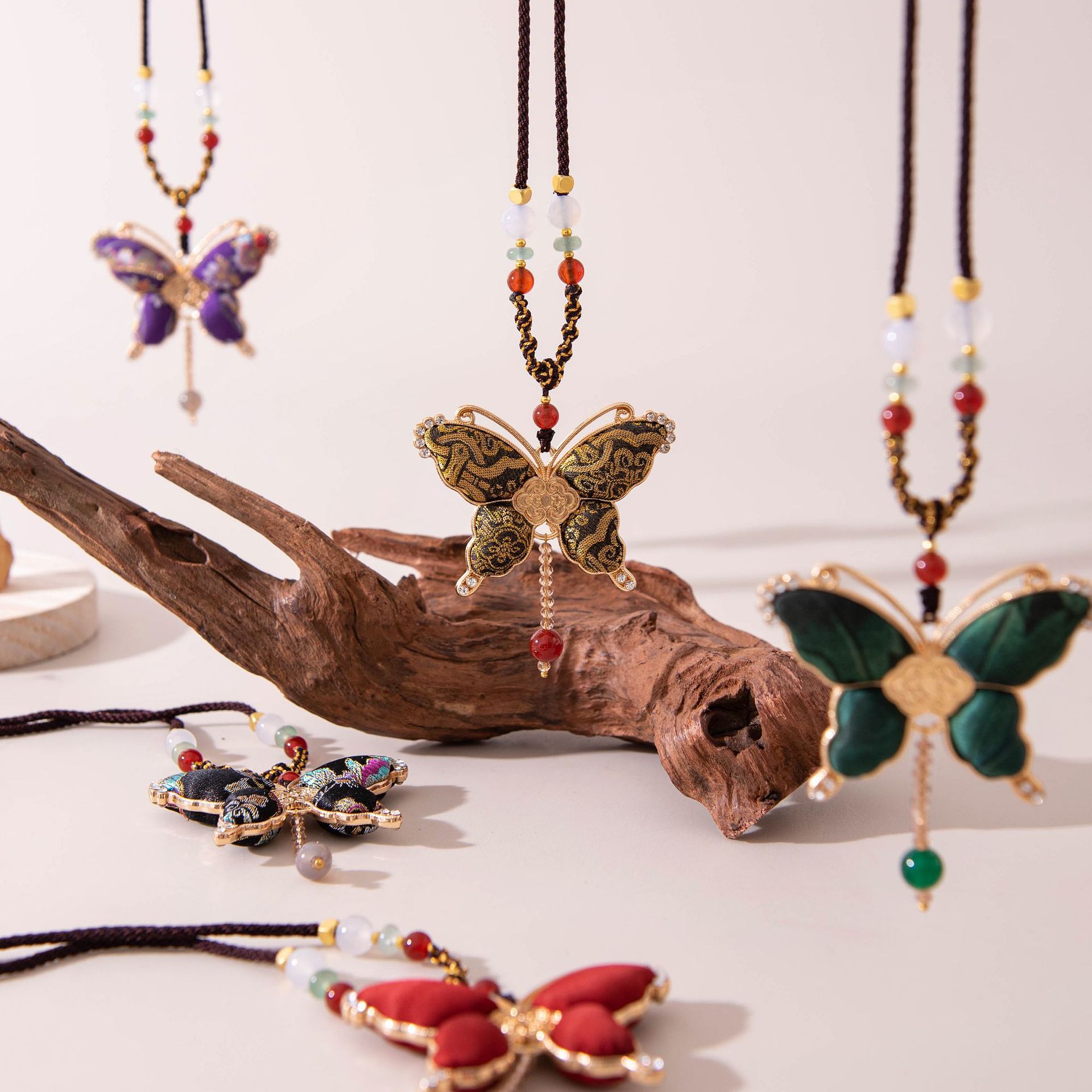 The Handmade Silk Song Brocade Butterfly Pendant Necklace - Image 3