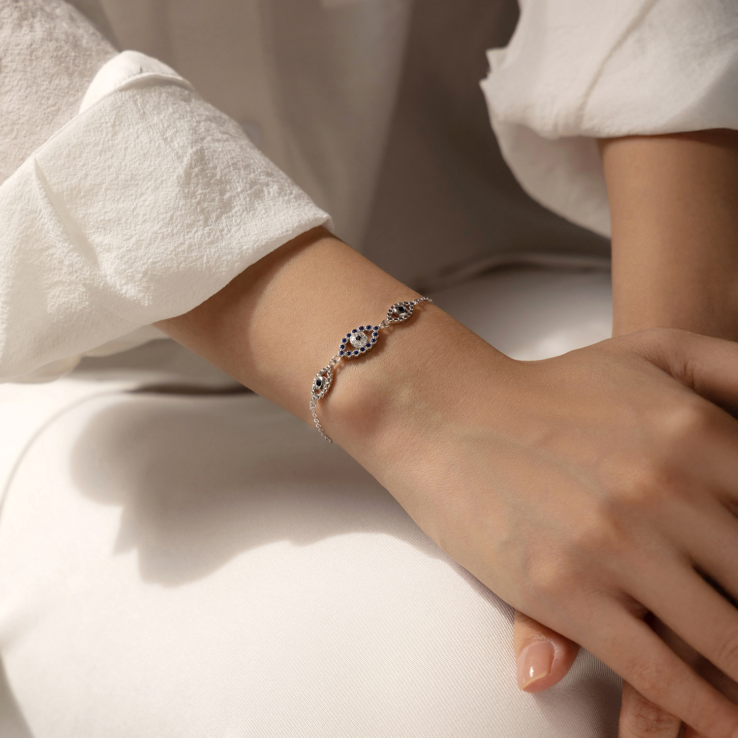 The Sterling Silver Blue Eye Hollow Bracelet - Image 2