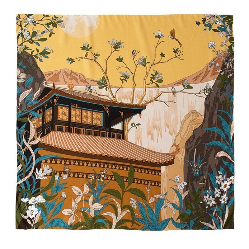 The Mulberry Silk Square Scarf with Chinese Print - Image 5