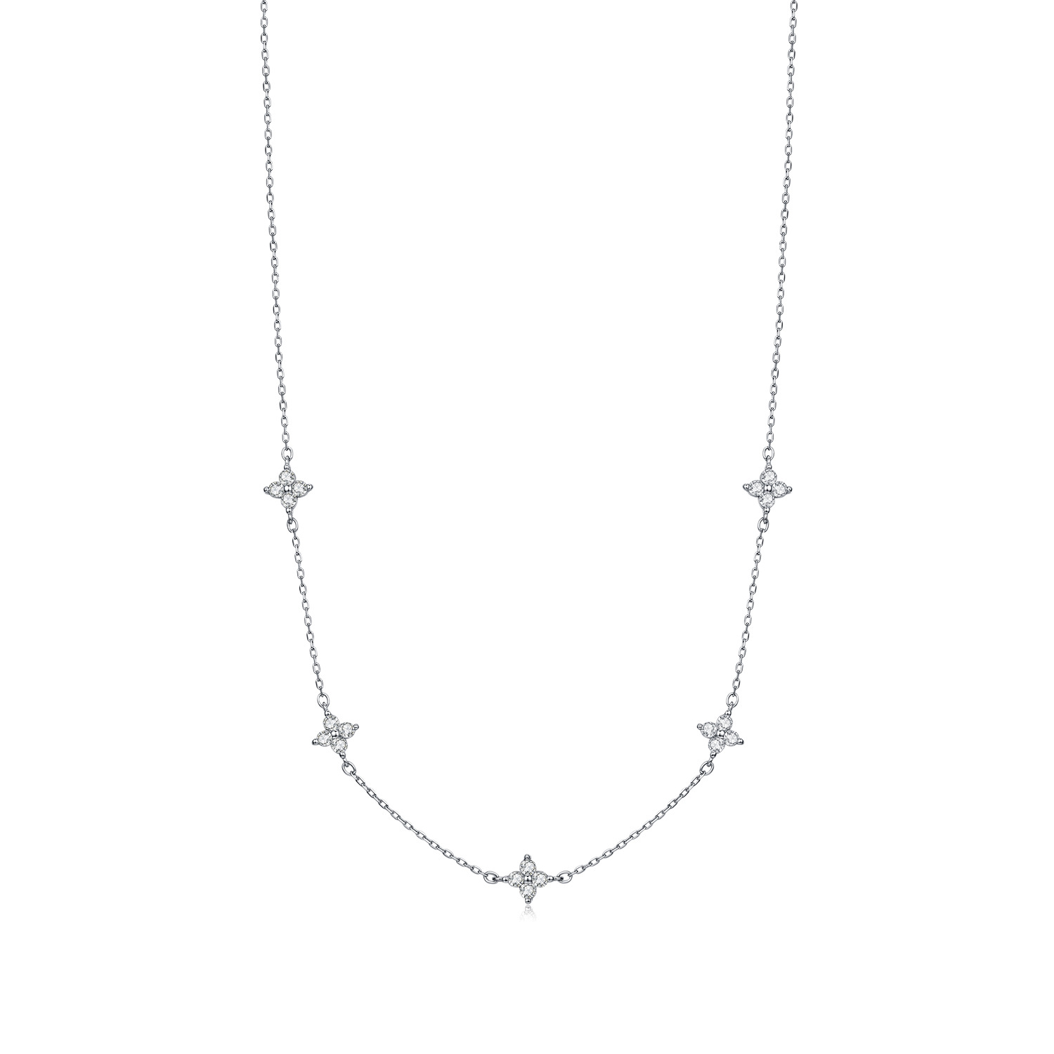 The D Color Moissanite S925 Sterling Silver Four Leaf Clavicle Chain - Image 5
