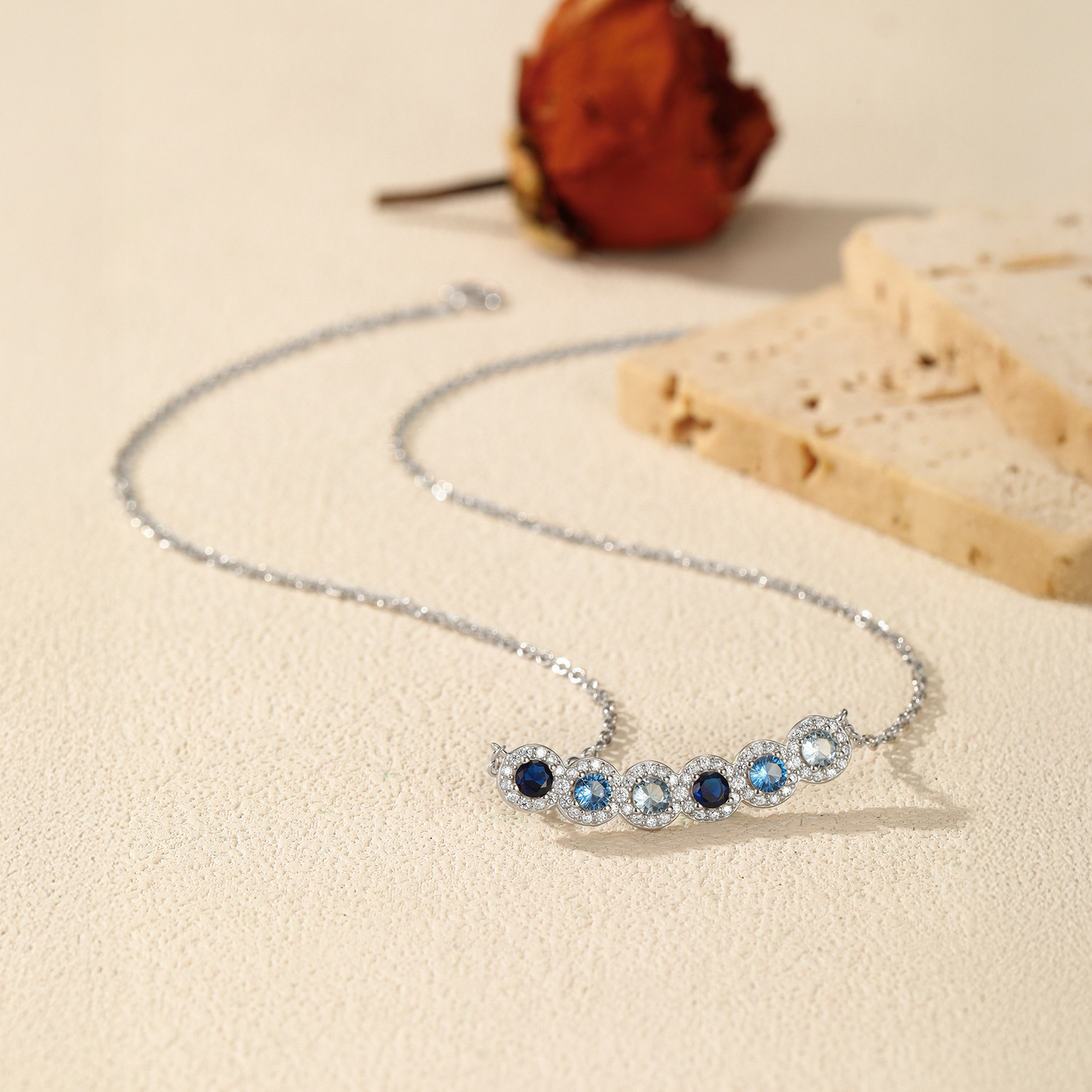 The S925 Sterling Silver Retro Gradient Blue Necklace - Image 4