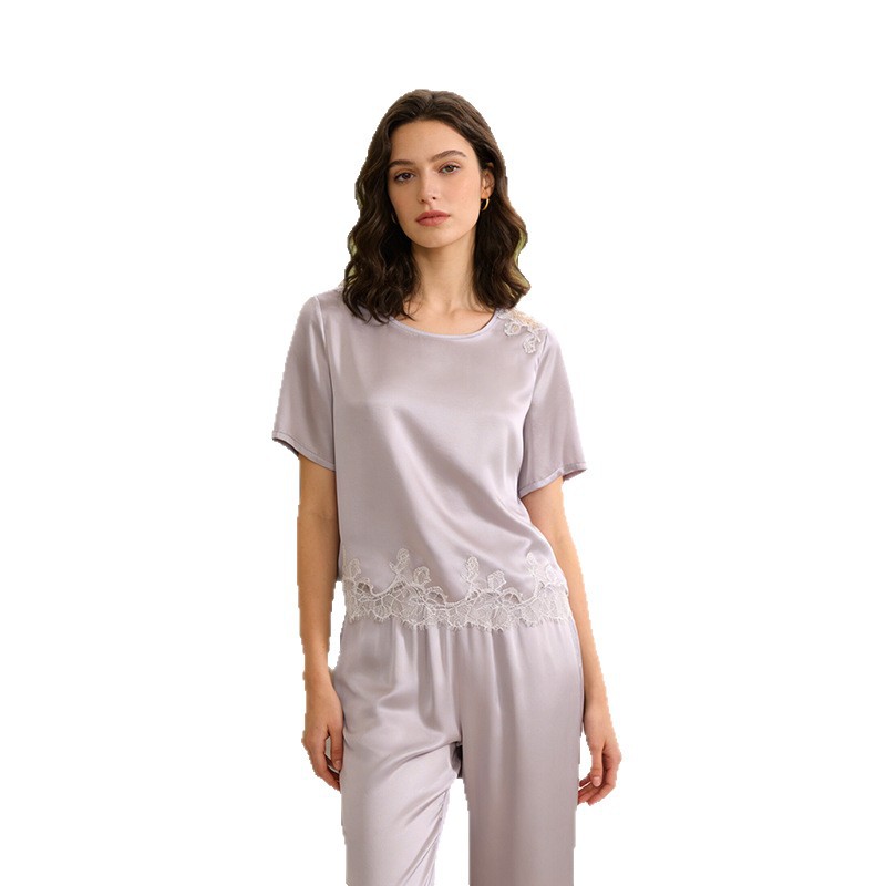 The 100% Mulberry Silk Short Sleeve Round Neck Pajama Set - Image 5