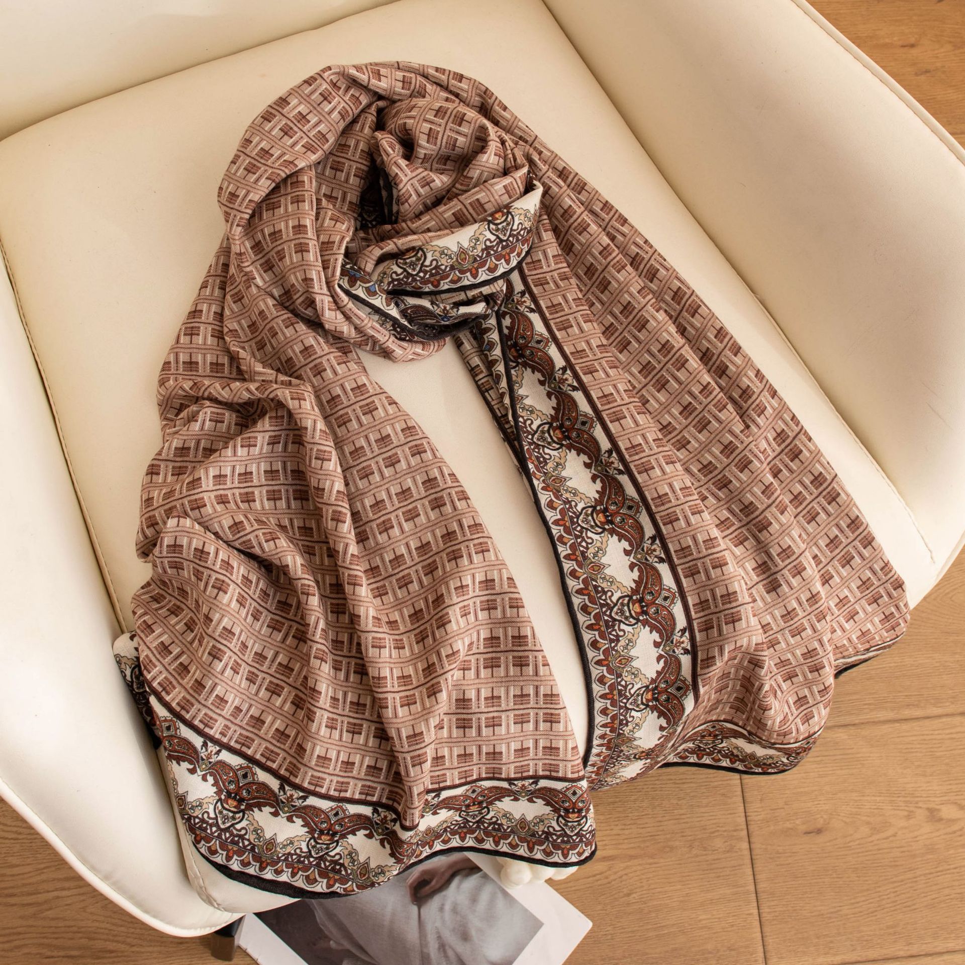 The Double-Sided Silk Wool Plaid Long Shawl - Image 2