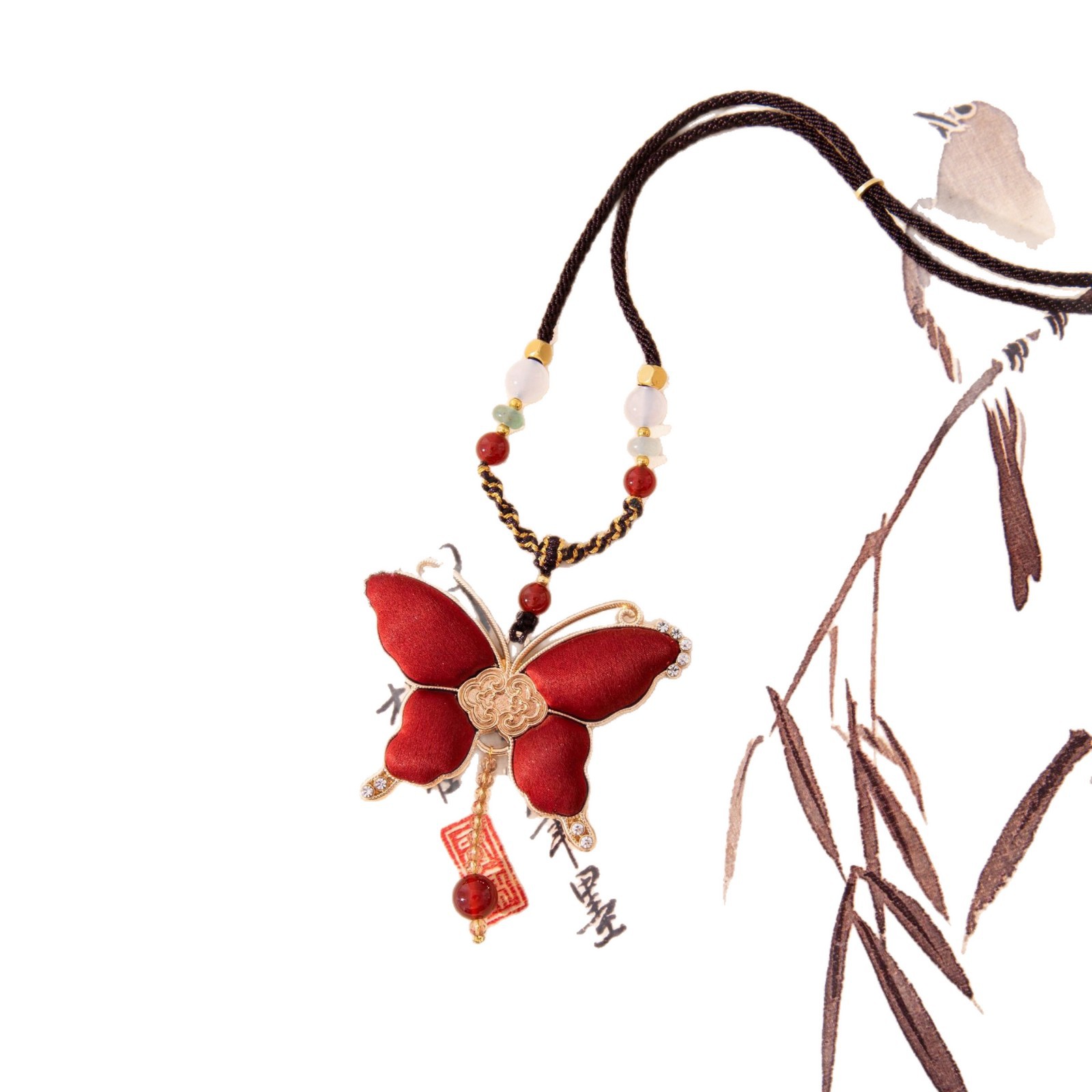 The Handmade Silk Song Brocade Butterfly Pendant Necklace - Image 5
