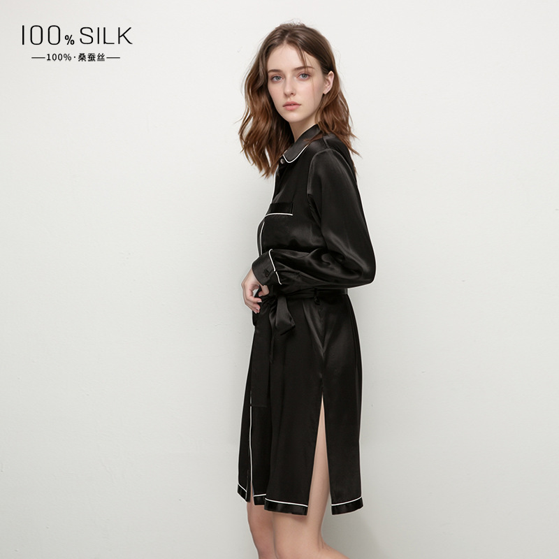 The 100% Mulberry Silk Long Sleeve Nightgown with Turn-Down Collar - Image 4
