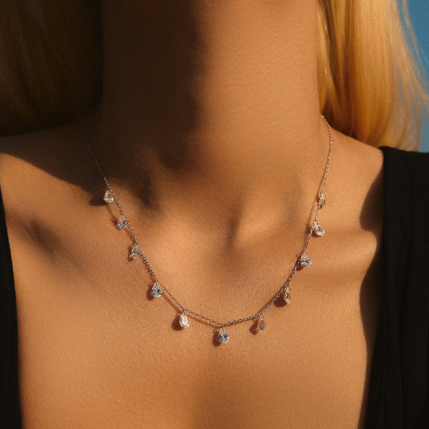 The S925 Sterling Silver Drop Pendant Choker Necklace - Image 2