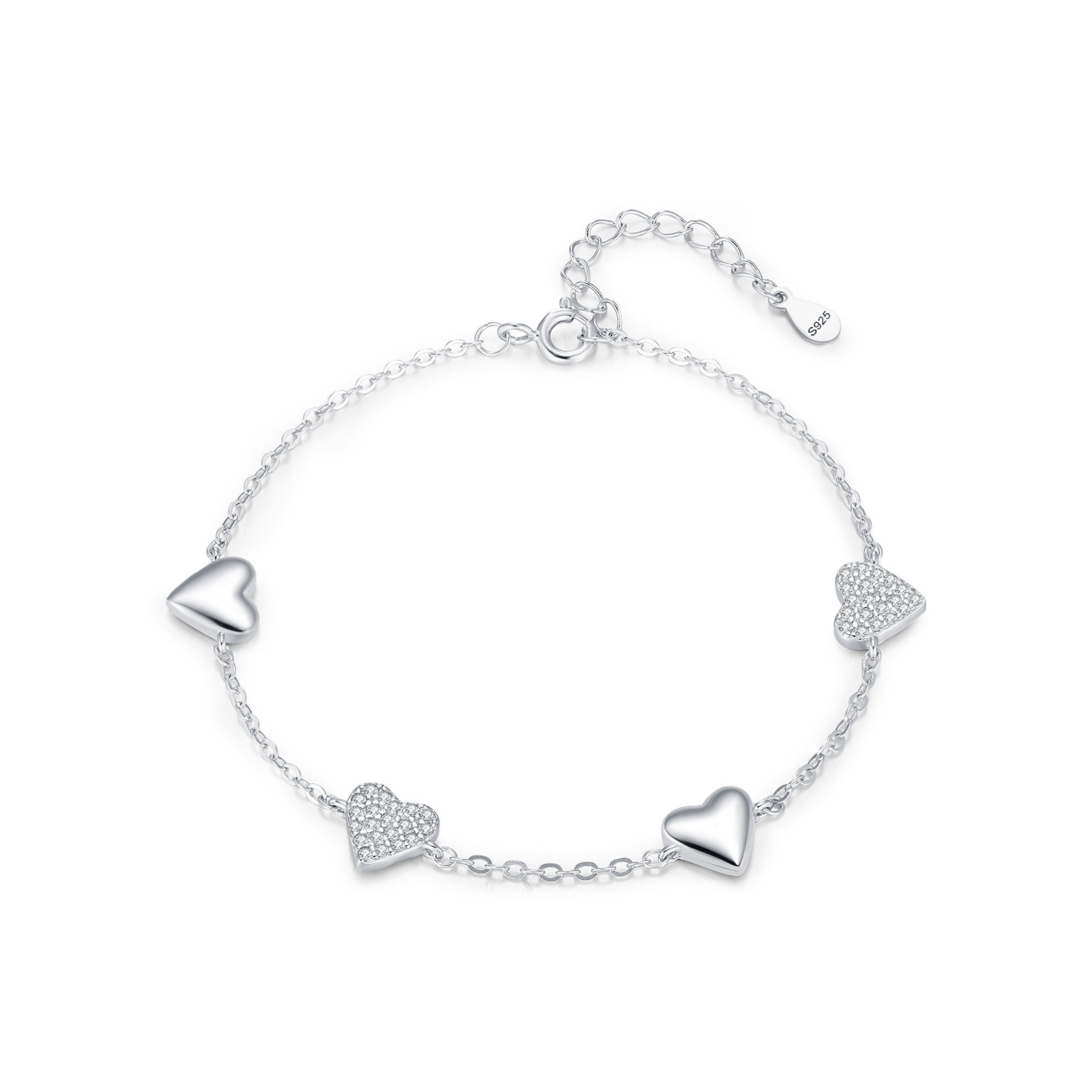 The Sterling Silver Heart Bracelet with Full Rhinestones - Image 5