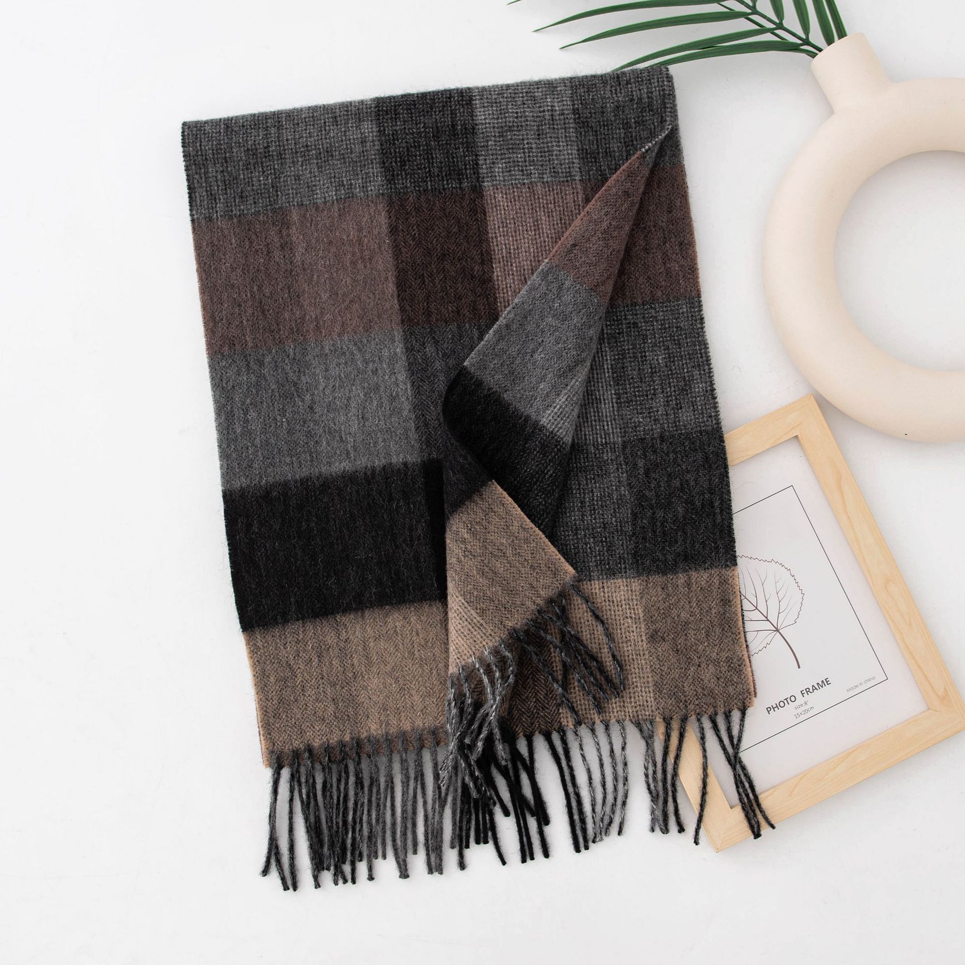 FHY24-7019-3 Gray Black Camel Plaid