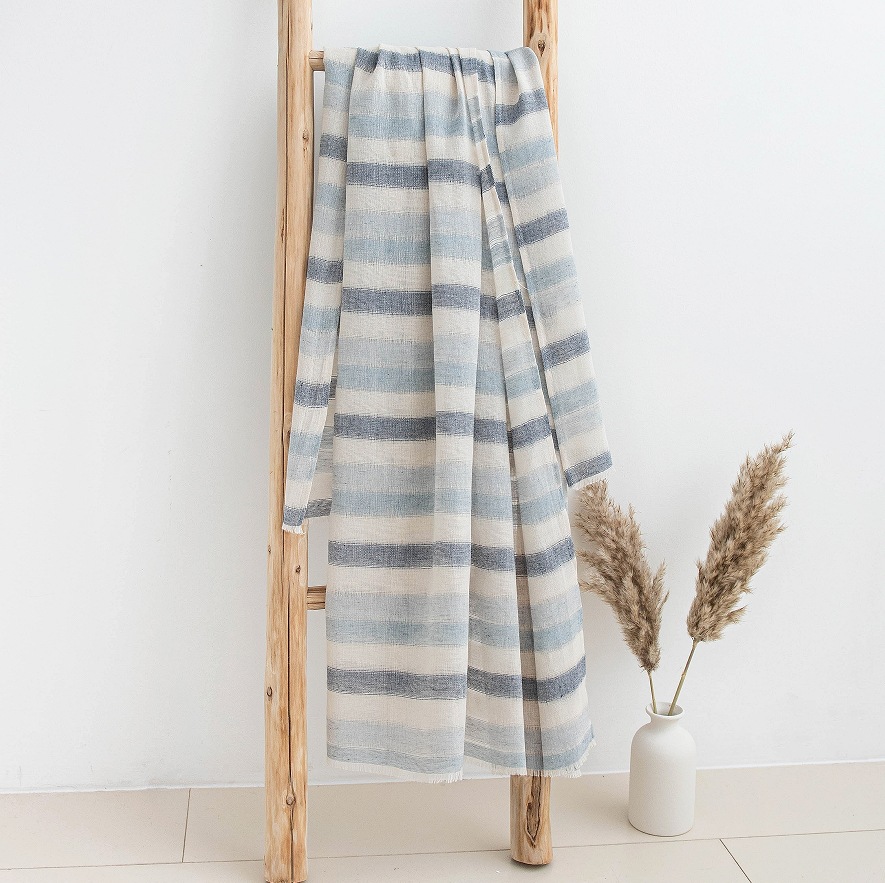 The Cotton Linen Striped Fringe Scarf - Image 3