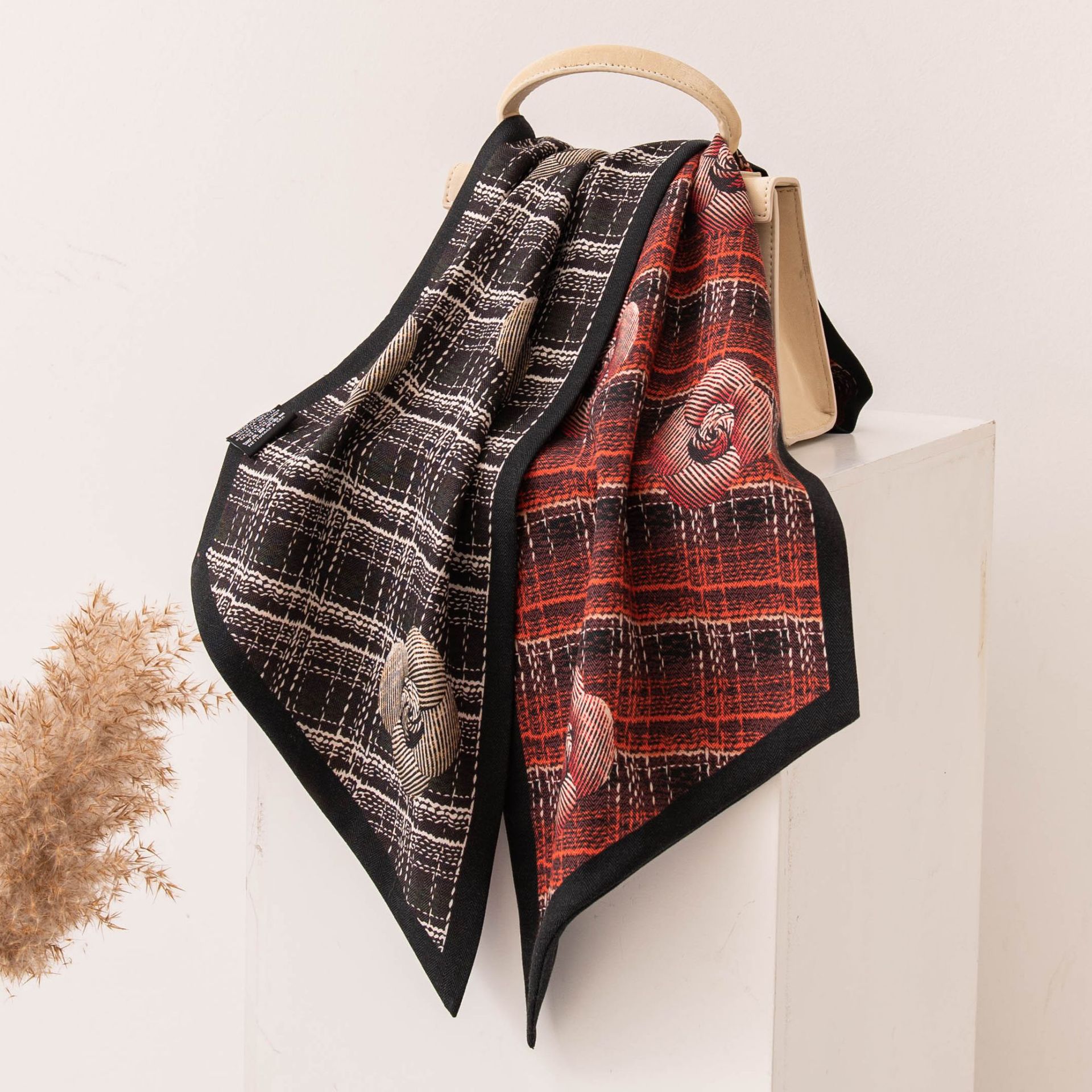 The Double Layer Contrast Bias Silk Wool Scarf - Image 2