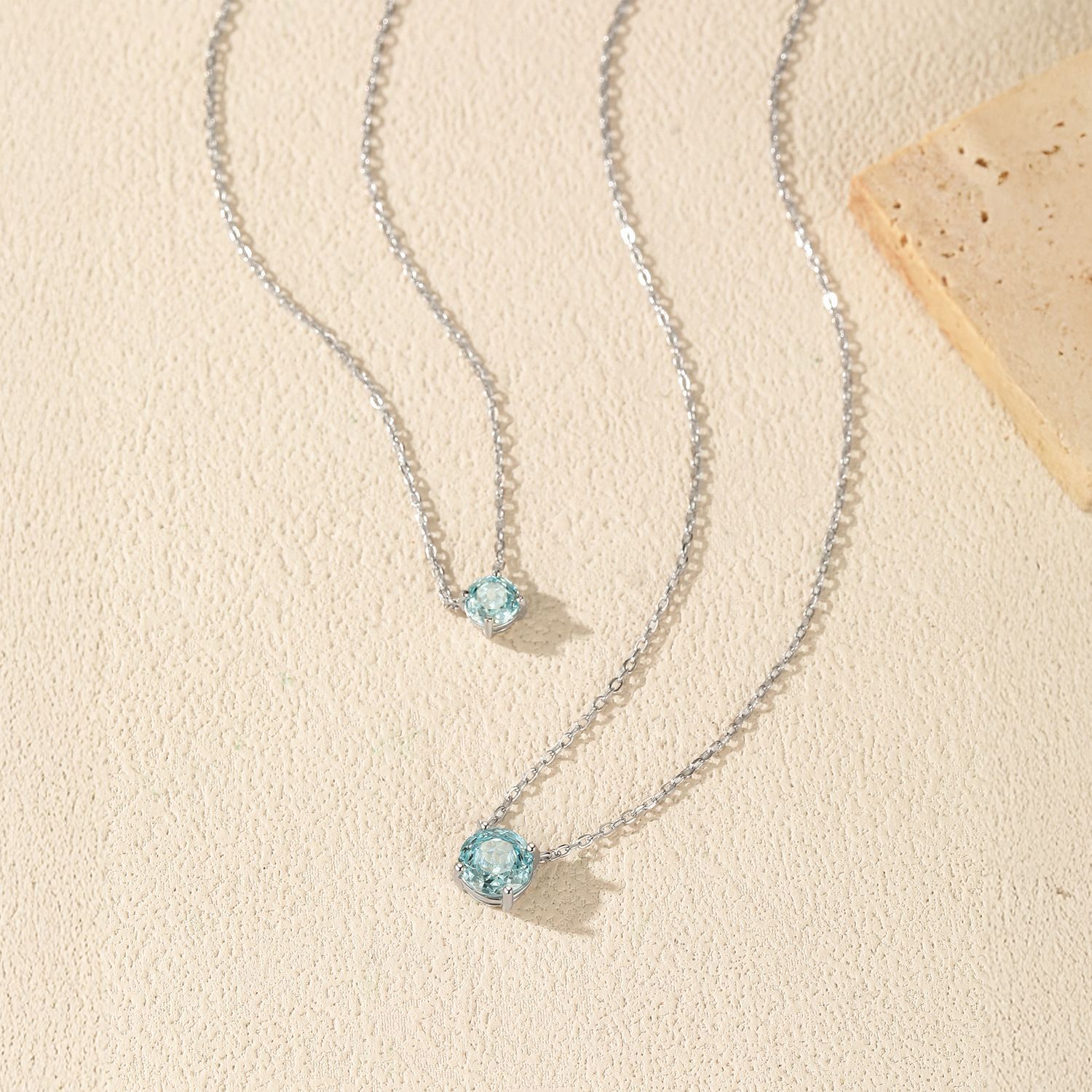 The S925 Silver Light Sea Blue Rose Cut Diamond Pendant Necklace - Image 4
