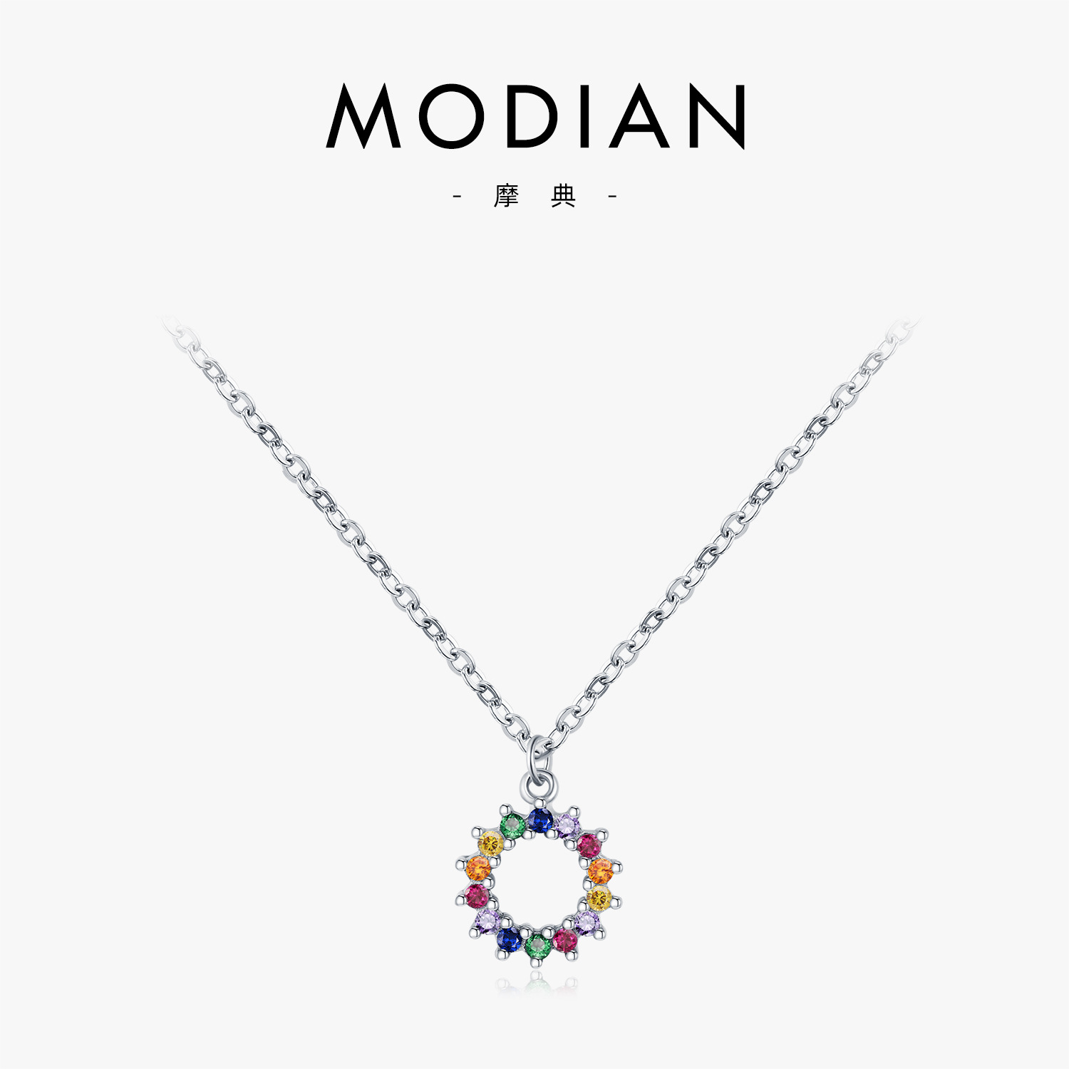 The S925 Sterling Silver Colorful Sparkling Pendant Necklace