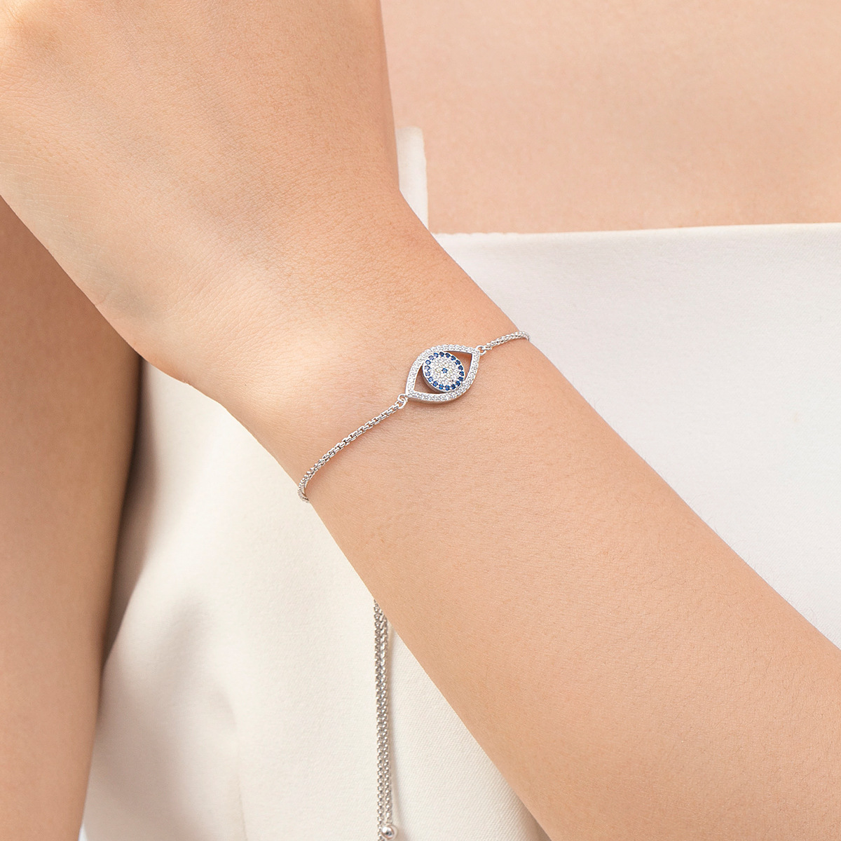 The Sterling Silver Evil Eye Bracelet with Adjustable Clasp - Image 2