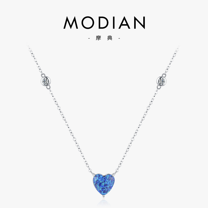 The 925 Sterling Silver Heart Opal Necklace