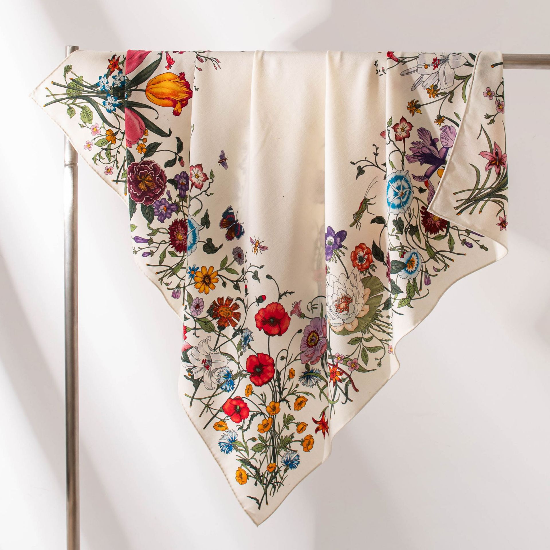 The Floral Print Silk Wool Shawl
