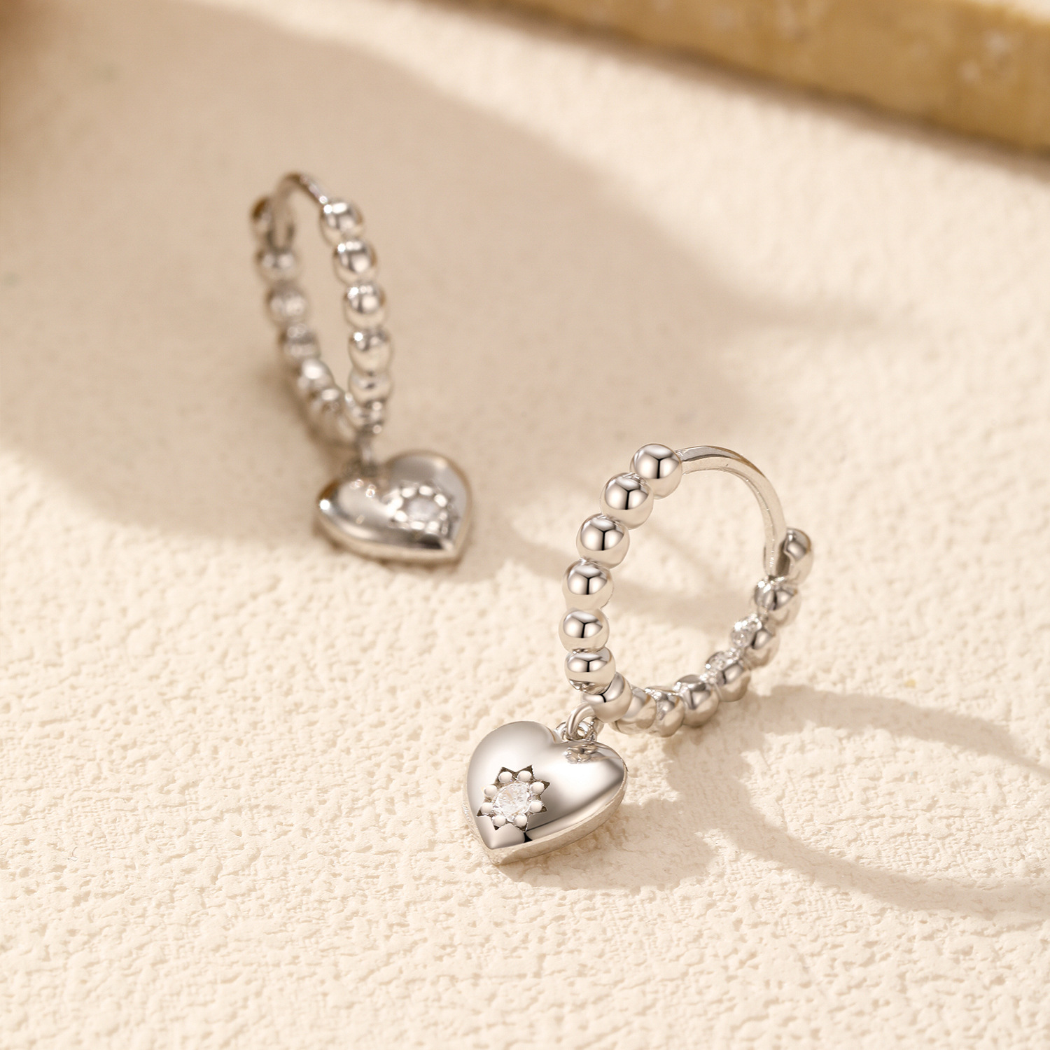 The S925 Sterling Silver Heart Rhinestone Dangle Earrings - Image 4