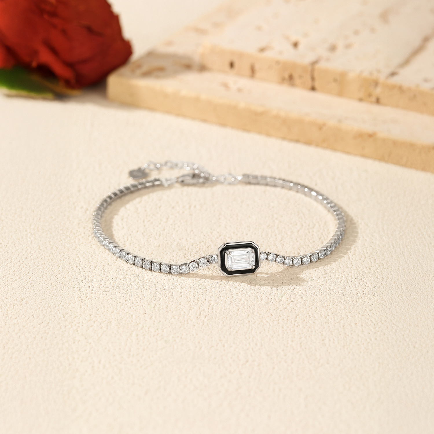 The S925 Sterling Silver Black Enamel Minimalist Bracelet - Image 4