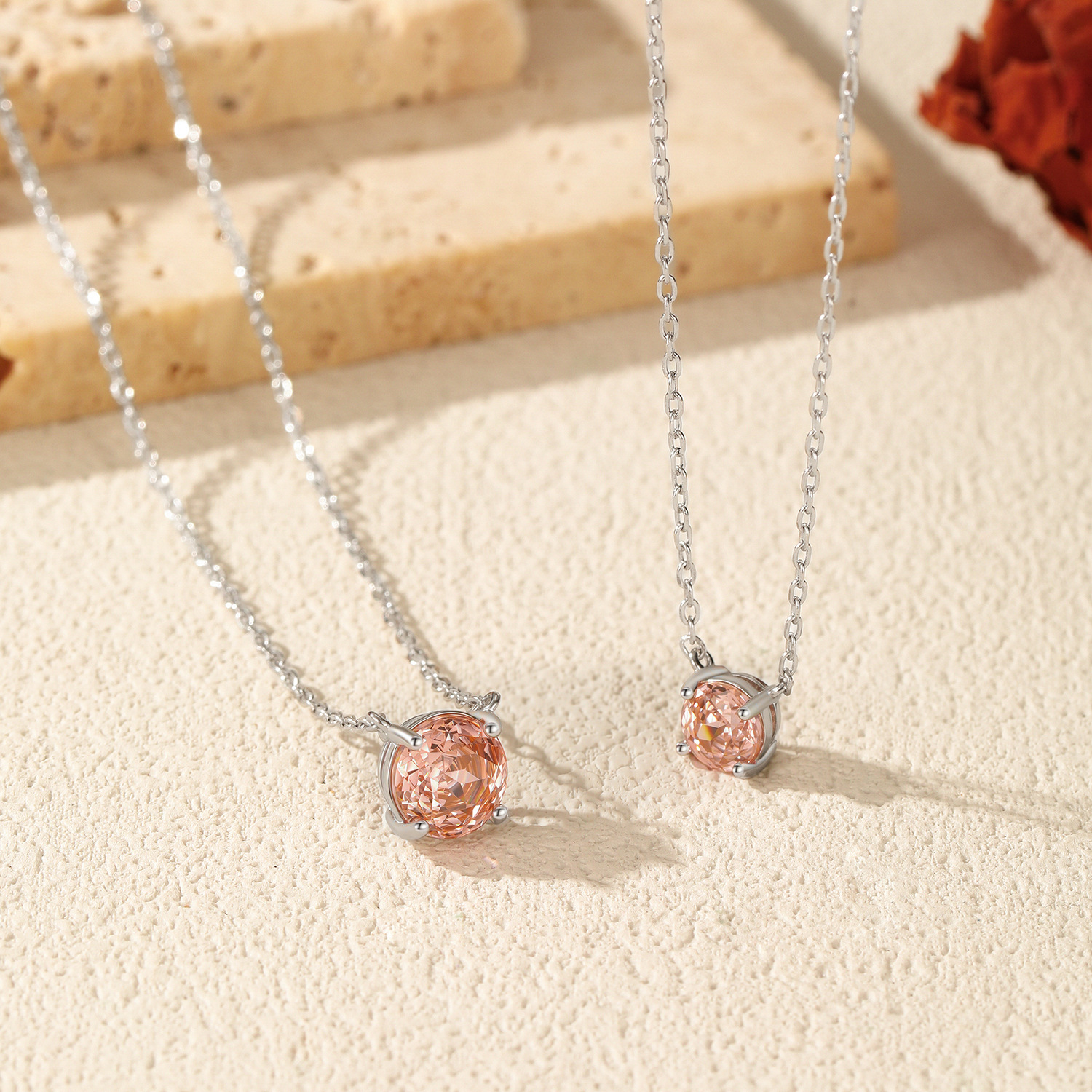 The S925 Sterling Silver Morganite Rose Cut Diamond Collarbone Chain - Image 4
