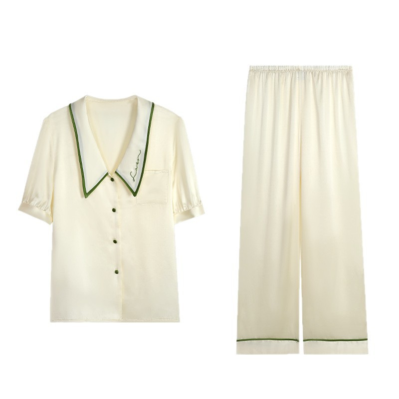 The 100% Mulberry Silk Short Sleeve Long Pants Pajama Set - Image 5