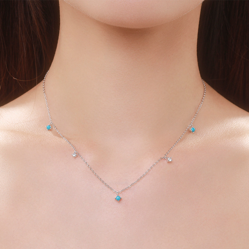 The S925 Sterling Silver Turquoise Collarbone Necklace - Image 2