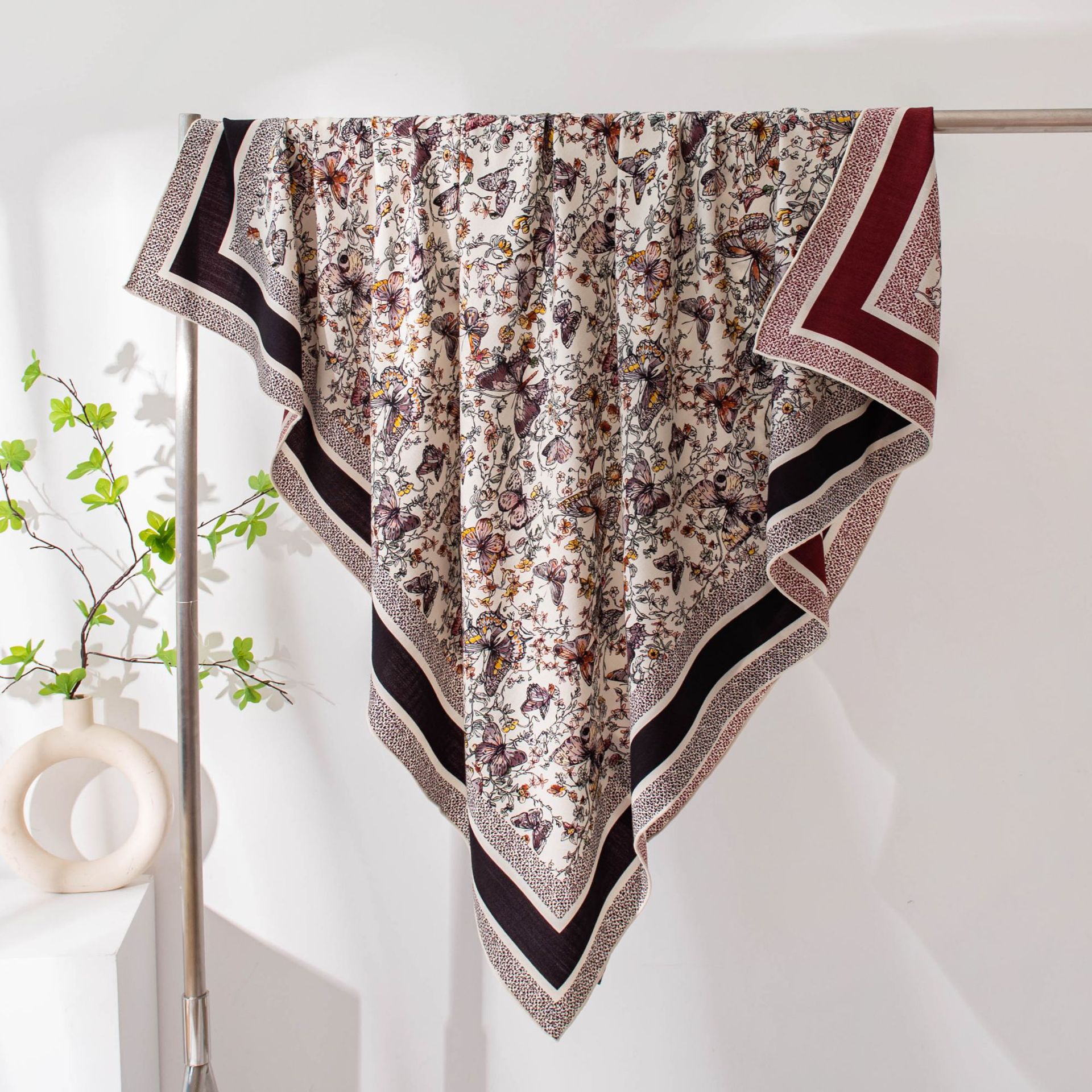 The Reversible Butterfly Print Silk Wool Scarf