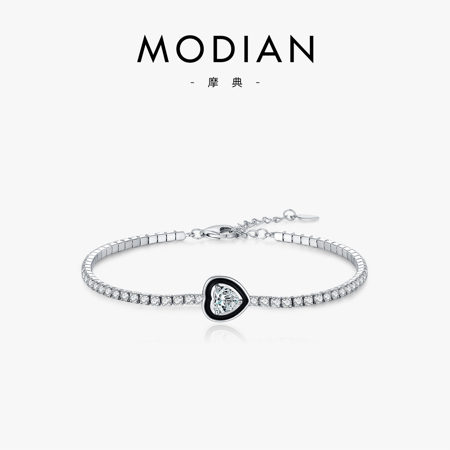 The S925 Sterling Silver Black Enamel Heart Tennis Bracelet