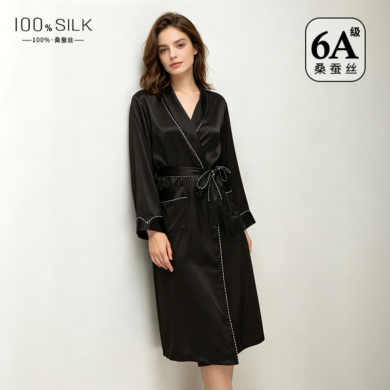 The 100% Mulberry Silk Tie Waist Mid-Length Robe - Image 2