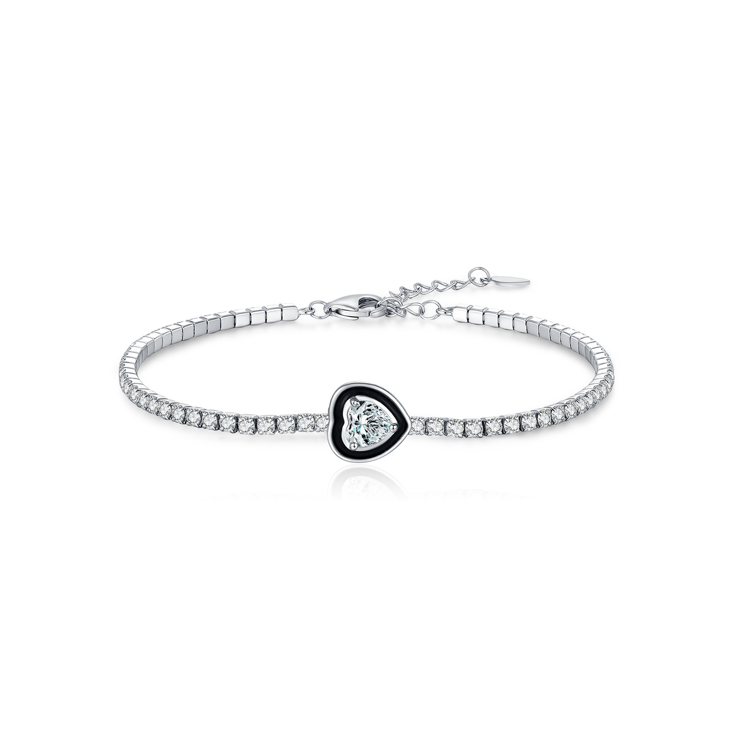 The S925 Sterling Silver Black Enamel Heart Tennis Bracelet - Image 5