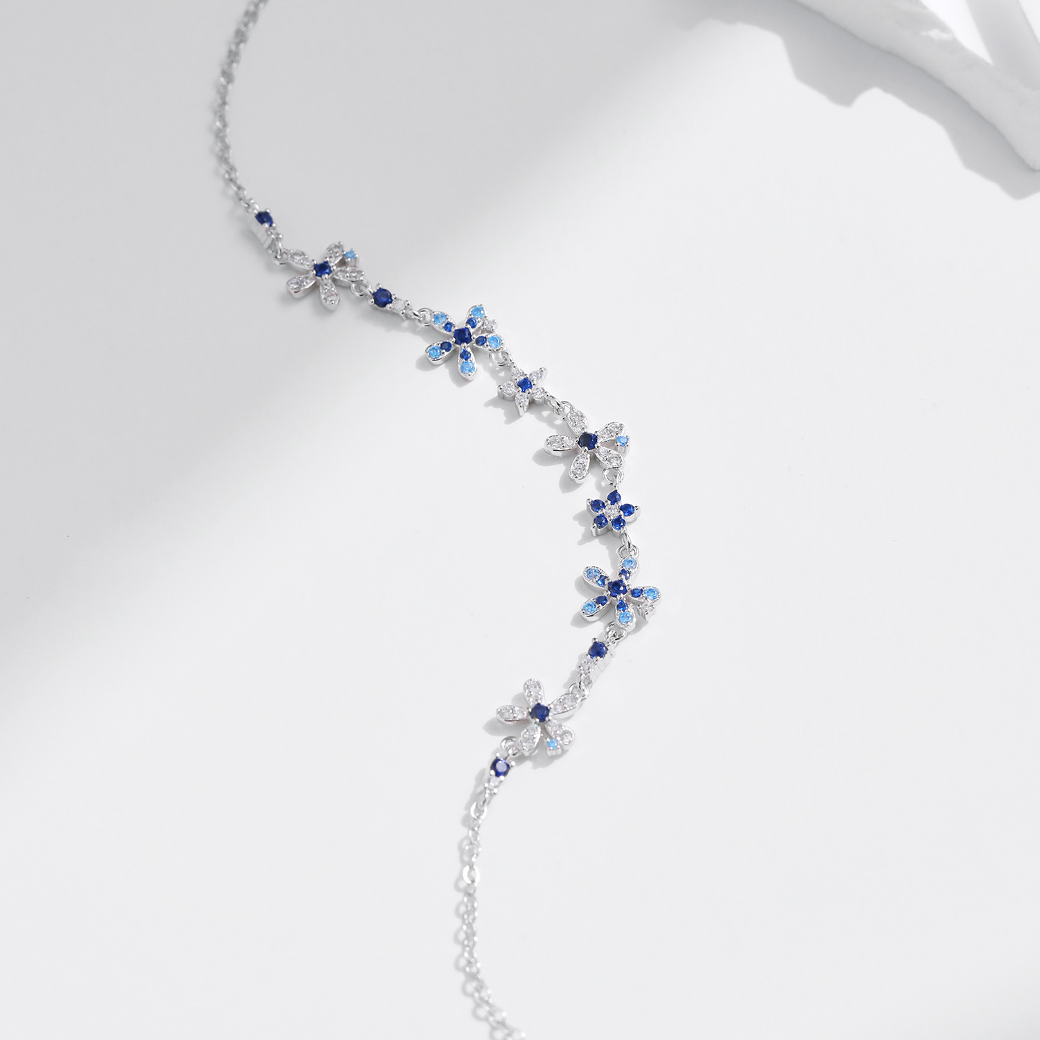 The S925 Sterling Silver Gradient Blue Flower Bracelet - Image 4