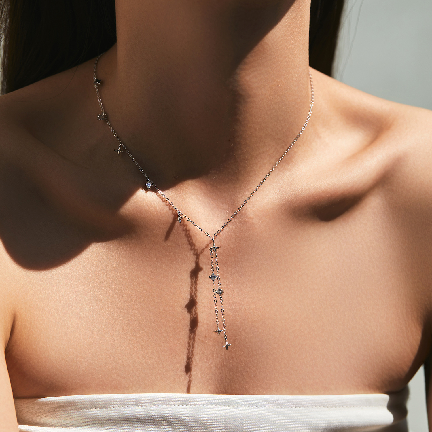 The S925 Silver Starry Tassel Y Chain Necklace - Image 2