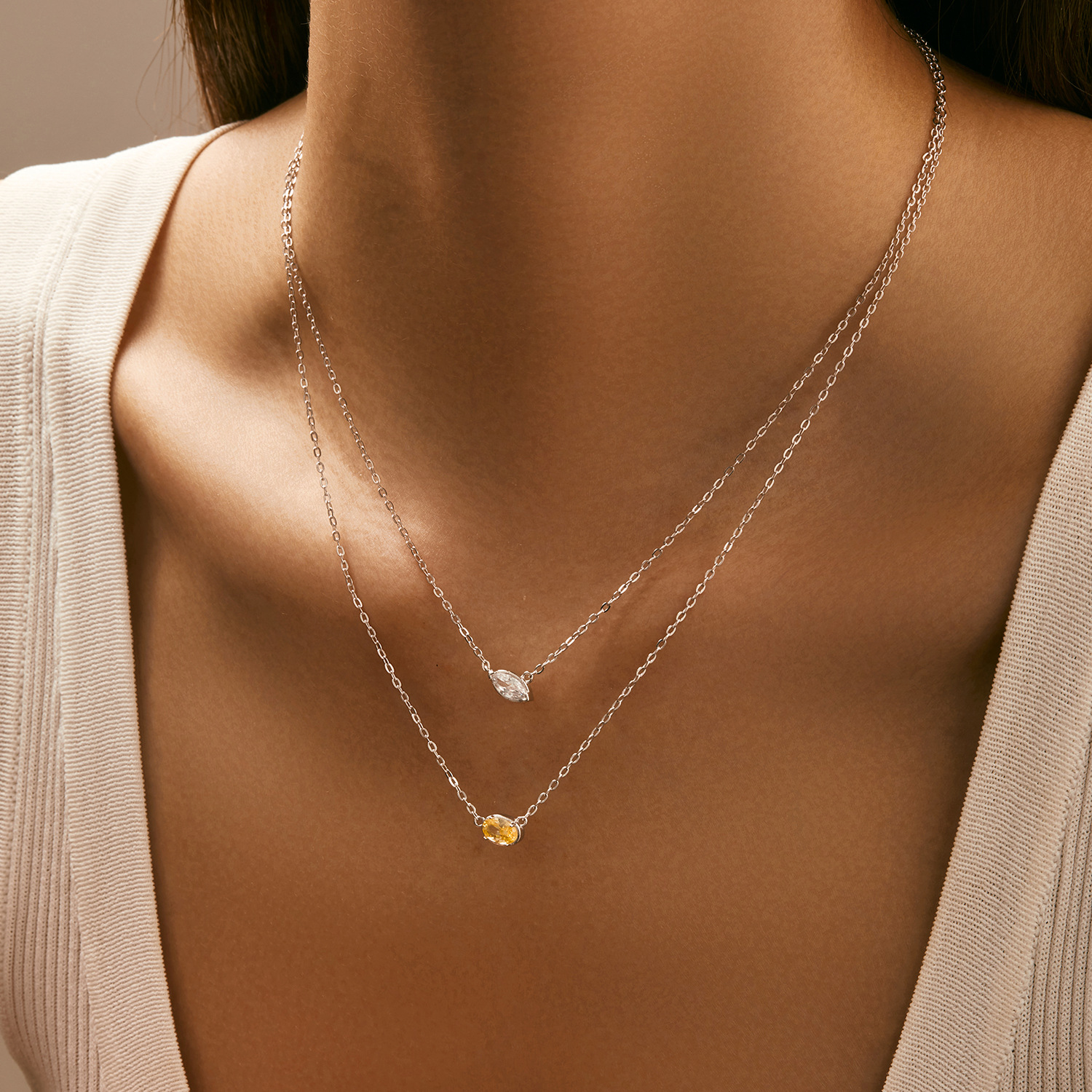 The S925 Sterling Silver Geometric Diamond Square Necklace - Image 3
