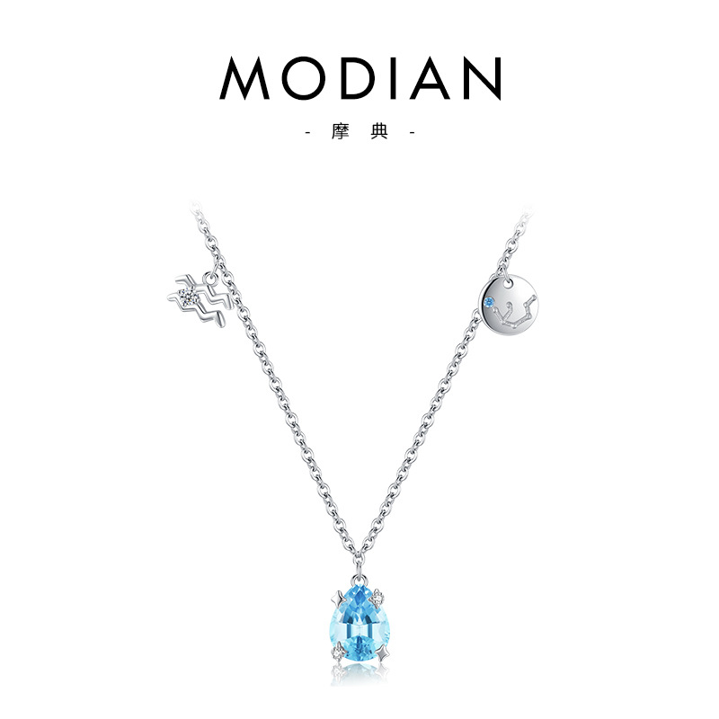 The S925 Sterling Silver Aquamarine Drop Zodiac Necklace - Image 5
