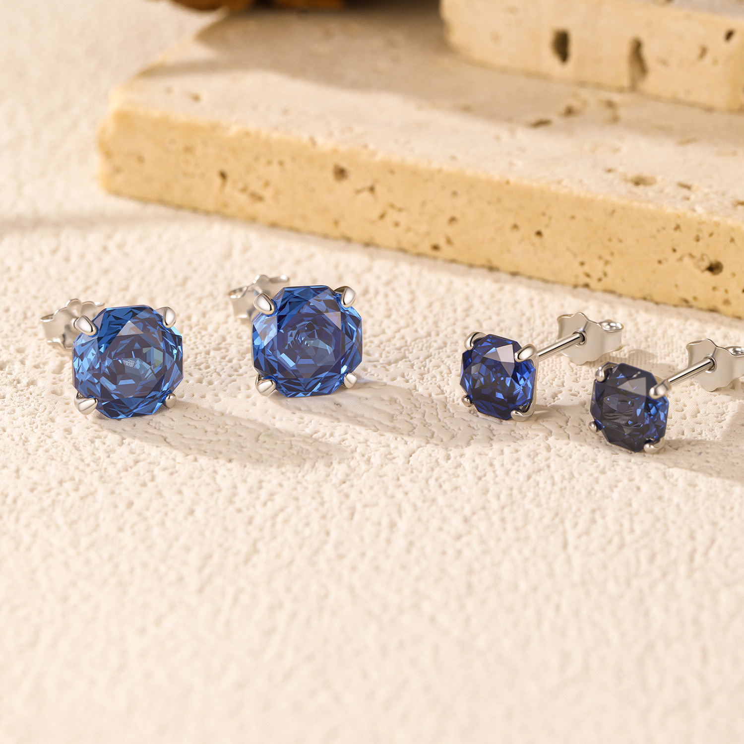 The S925 Sterling Silver Octagon Royal Blue Rose Cut Ear Stud - Image 8