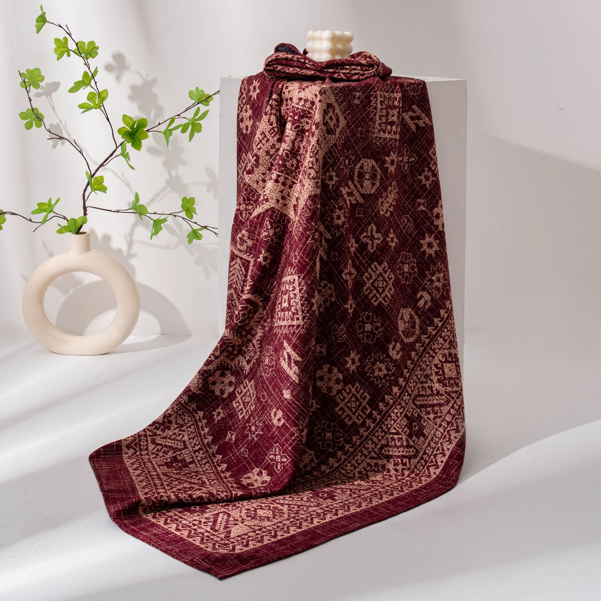 The Double-Sided Silk Wool Scarf with Cultural Pattern - Image 4