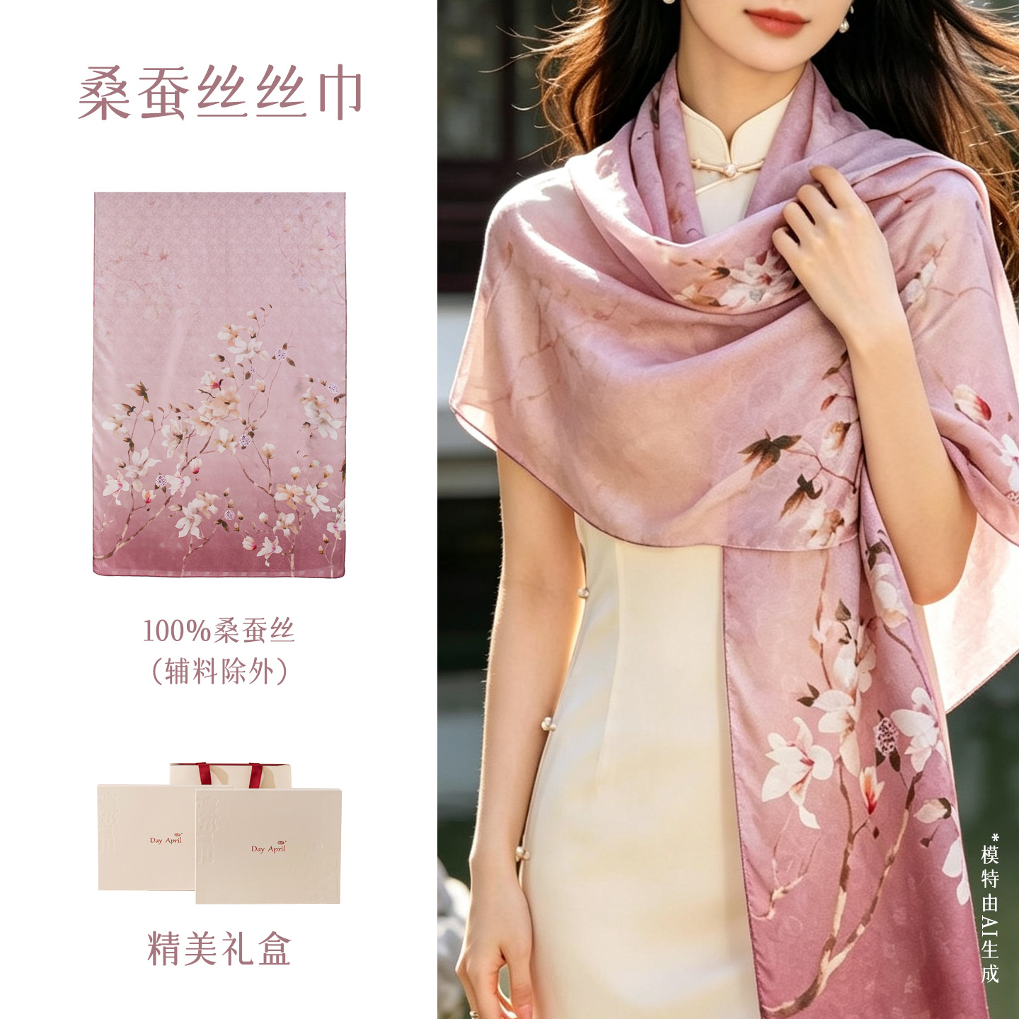 The Mulberry Silk Printed Pink Long Scarf