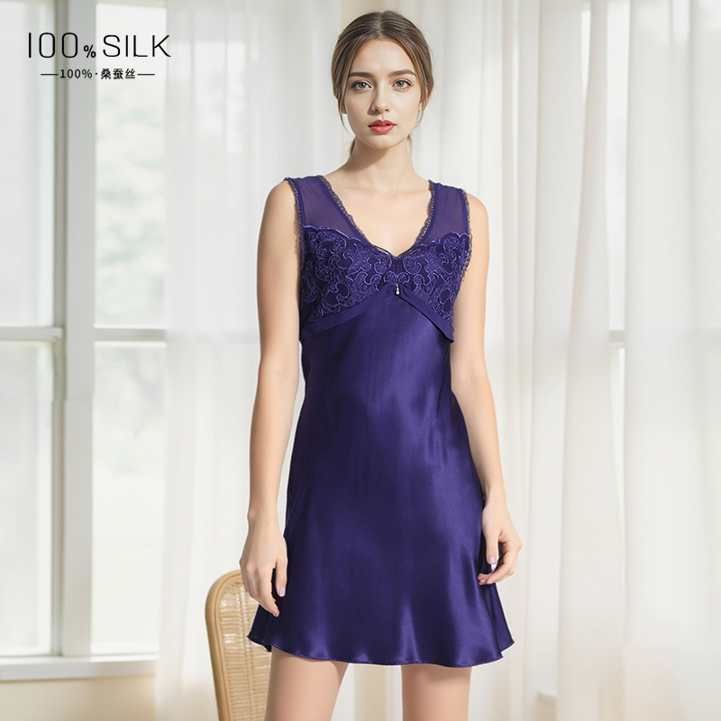 The 19 Momme 100% Mulberry Silk Wide Strap Short Sleep Dress - Image 2