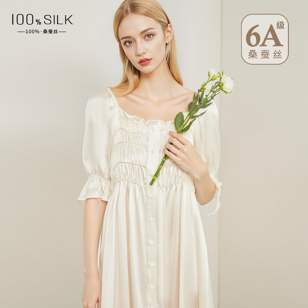 The 19 Momme 100% Mulberry Silk Mid-Length Nightgown - Image 3
