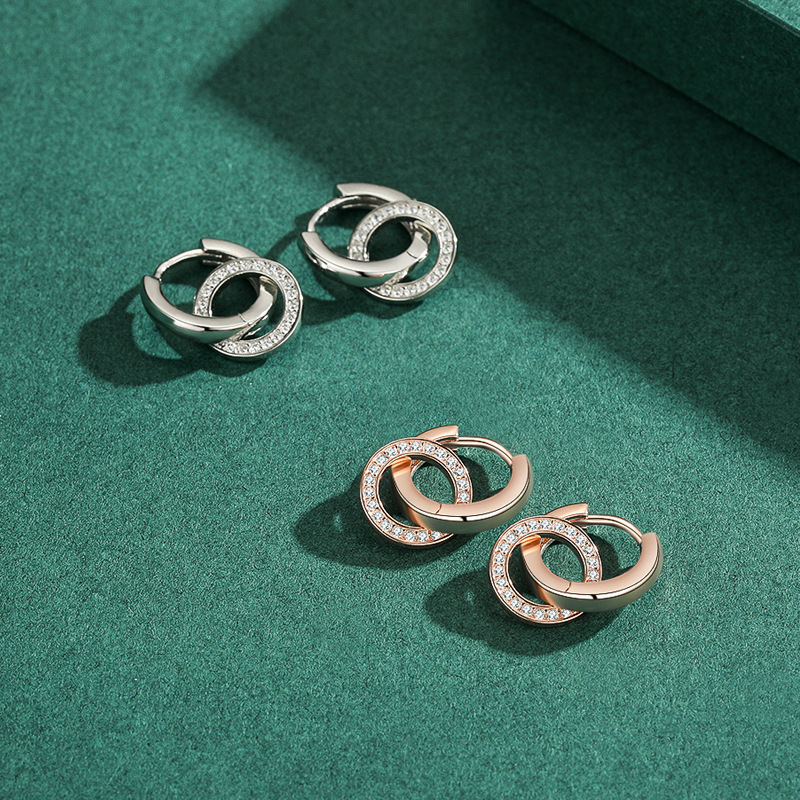 The S925 Sterling Silver Round Rhinestone Earrings Set - Image 3