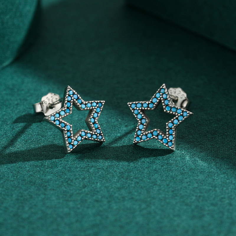 The S925 Sterling Silver Hollow Star Turquoise Earrings - Image 3